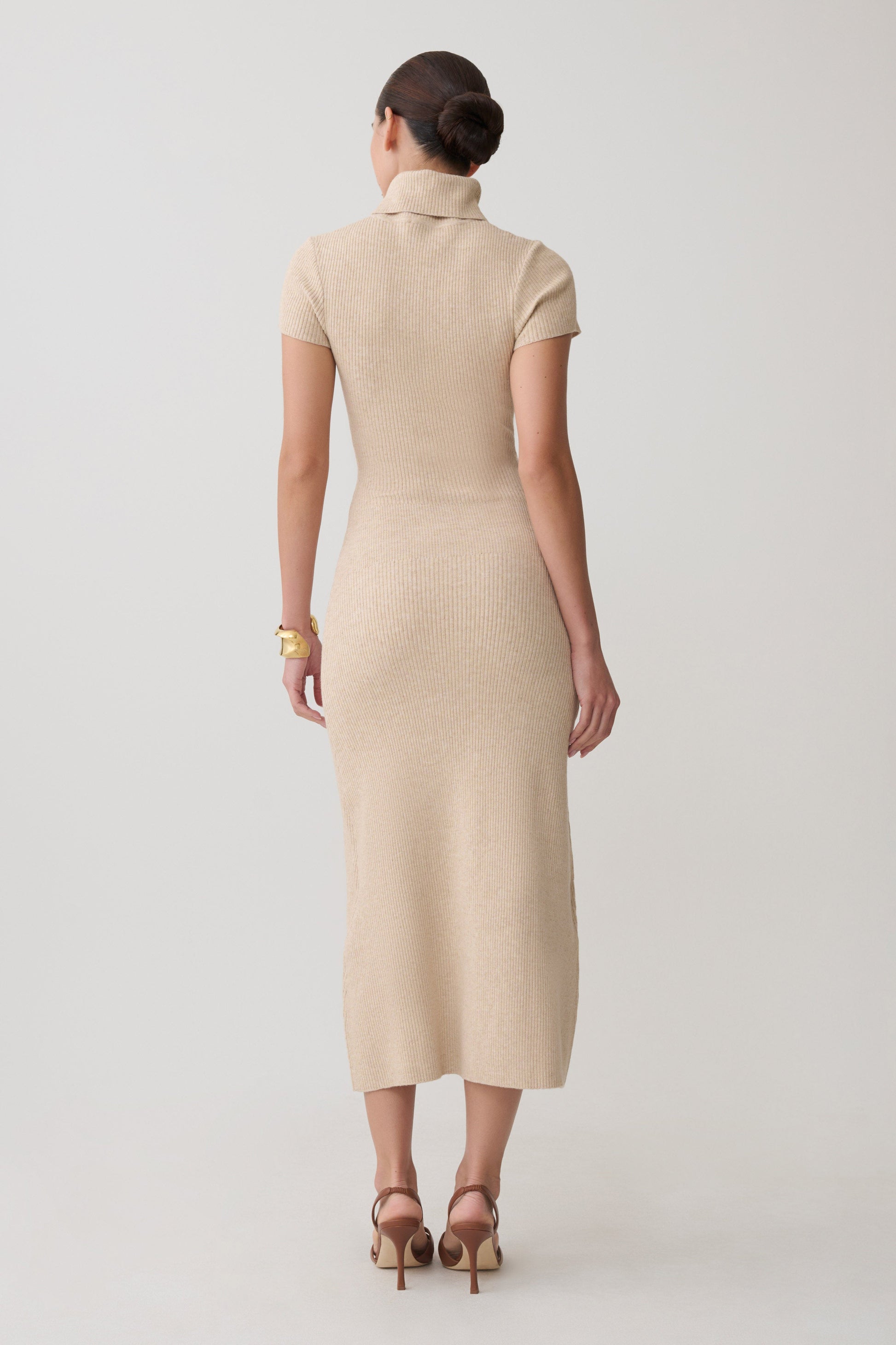 Goldie High Neck Knit Midi Dress - Camel #2