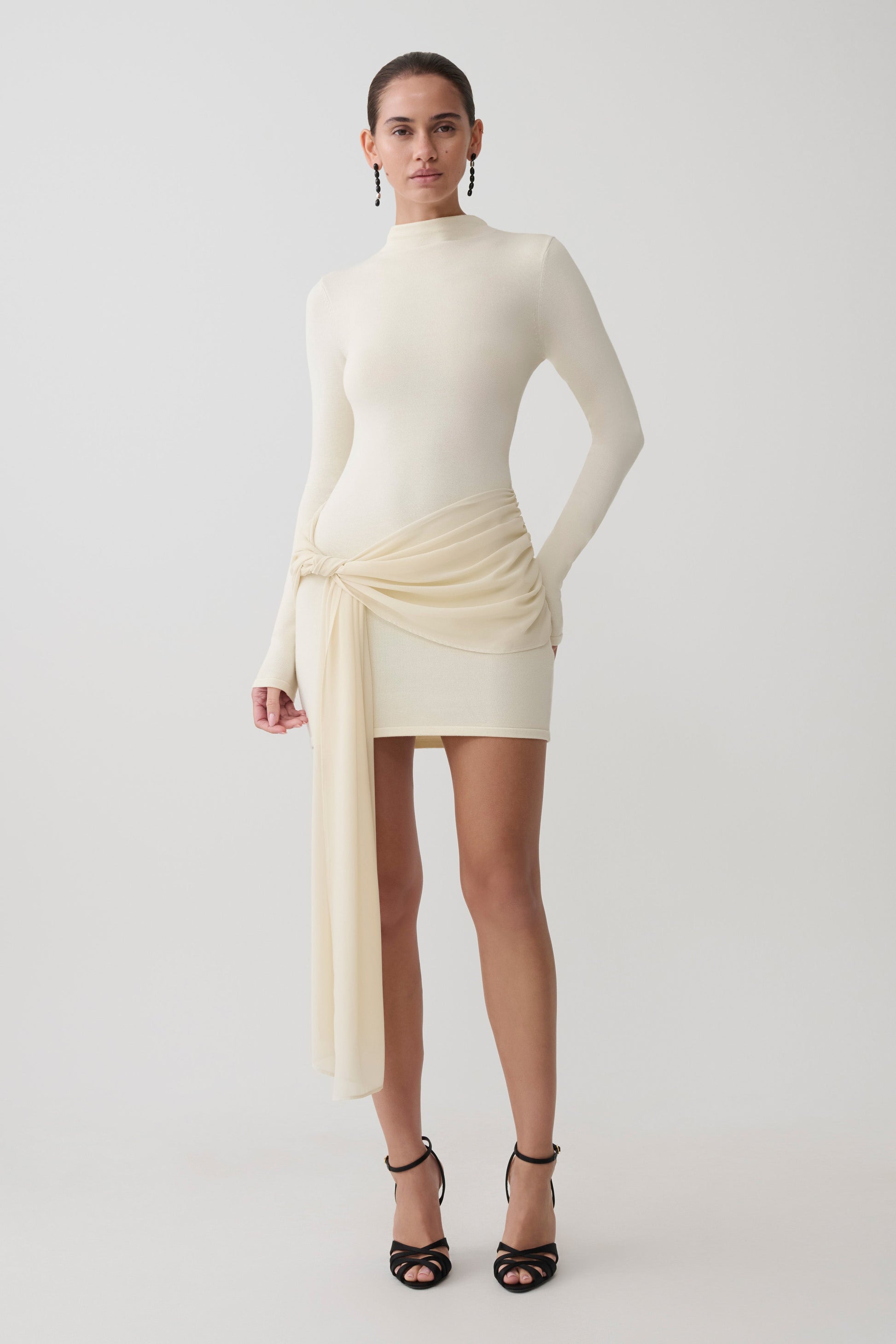 Grayson Knit Chiffon Mini Dress - Buttercream #5