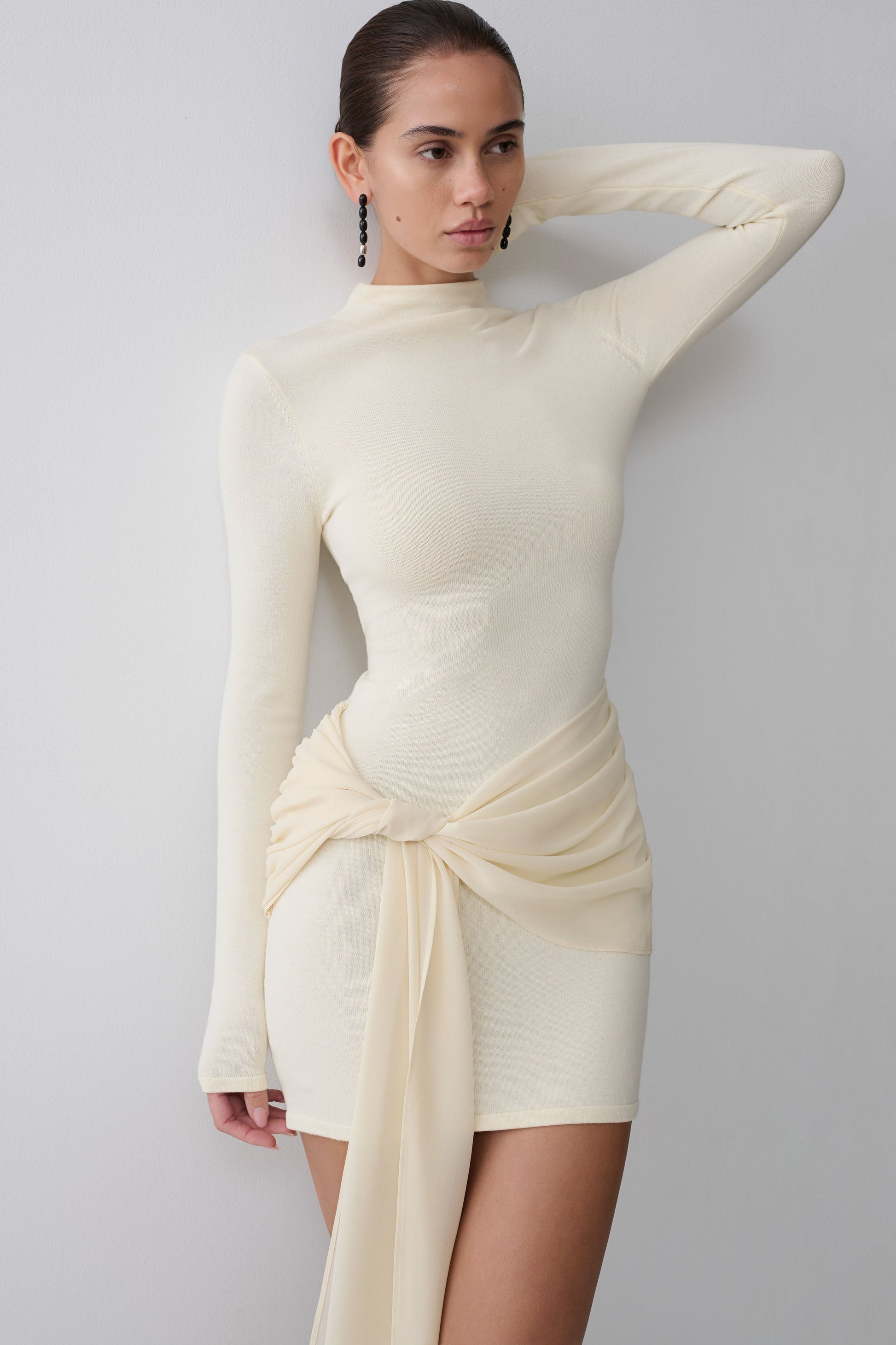 Grayson Knit Chiffon Mini Dress / Buttercream | MESHKI