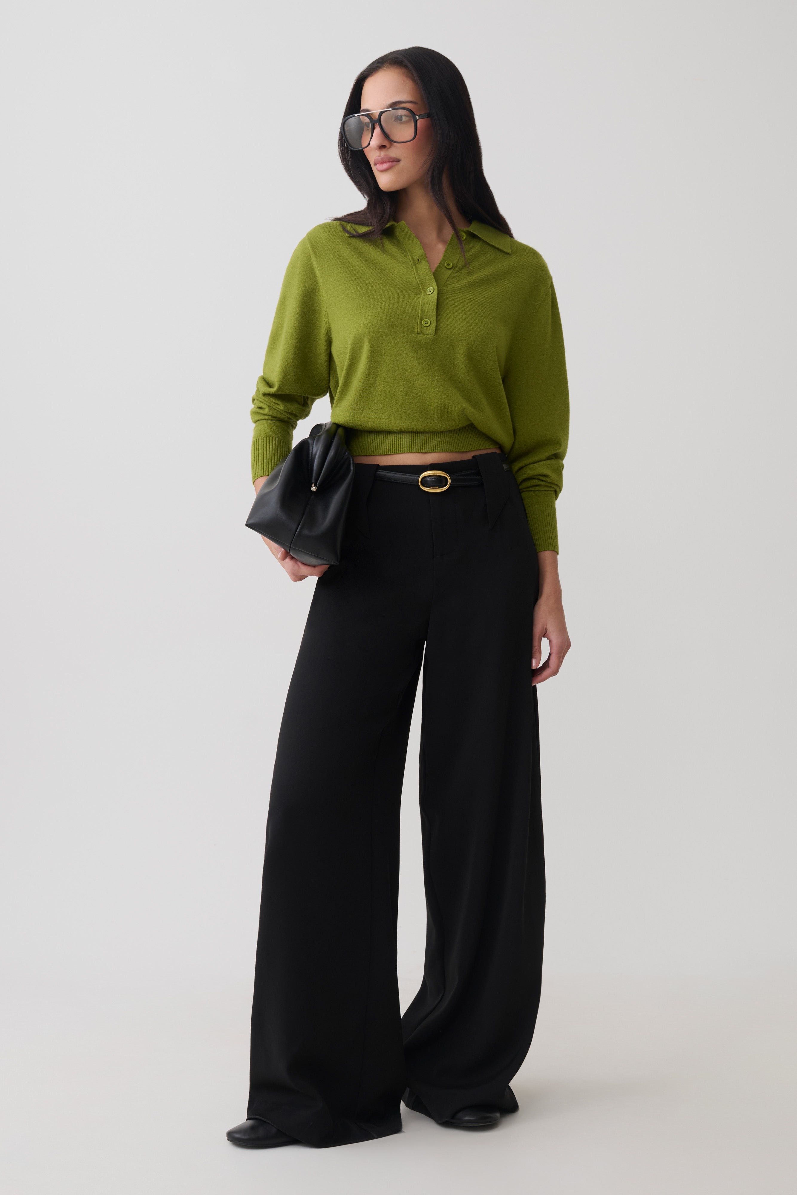 Logan Knit Top With Shoulder Pads - Olive | MESHKI US