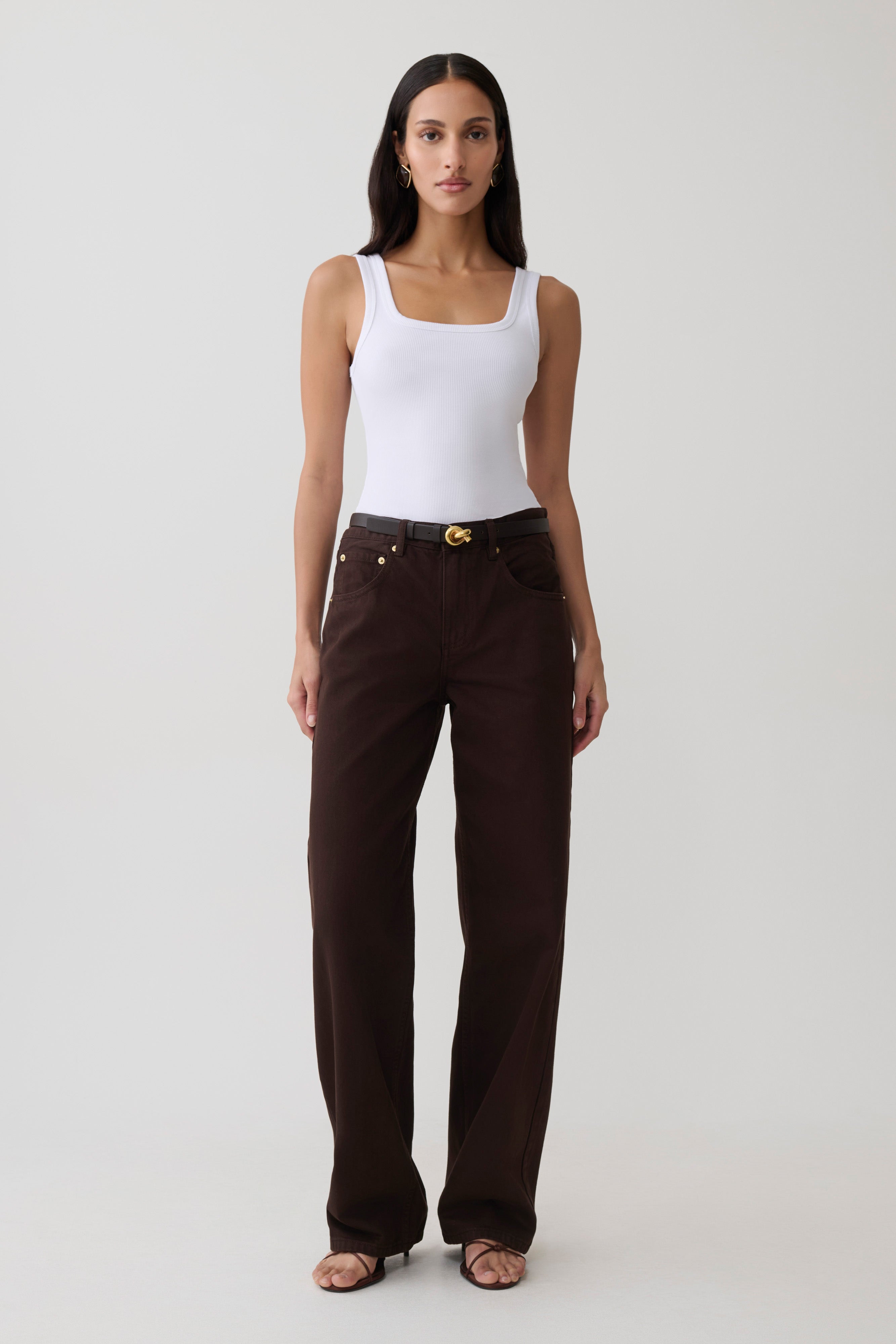 Mannon Mid Rise Denim Jeans - Chocolate | MESHKI US