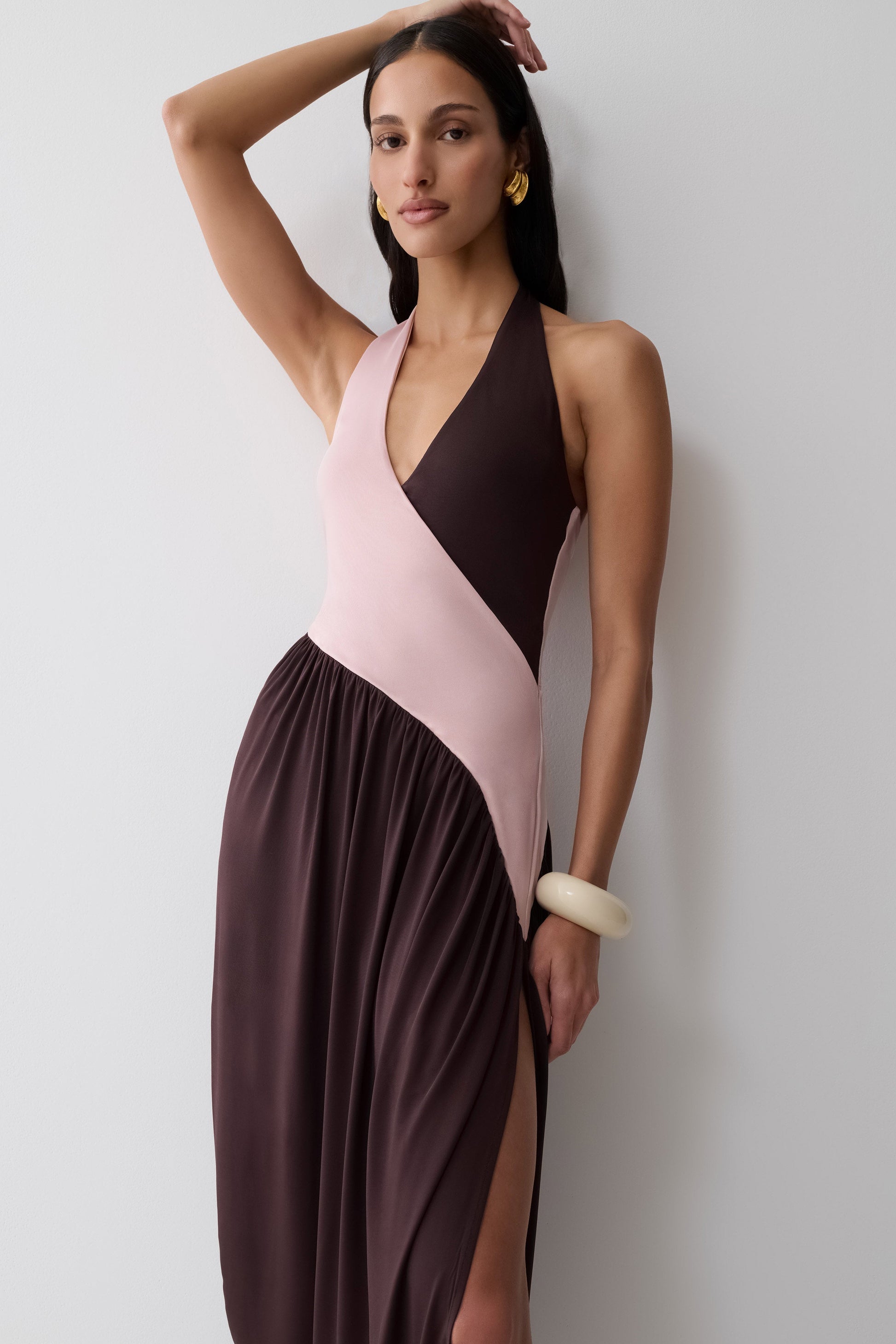 gathered halter dress Nari Maxi / Muted Pink/Dark Chocolate | MESHKI Μήκος:Πάνω από το γόνατο Size 02 Paw Patrol Little Girls open back and tie