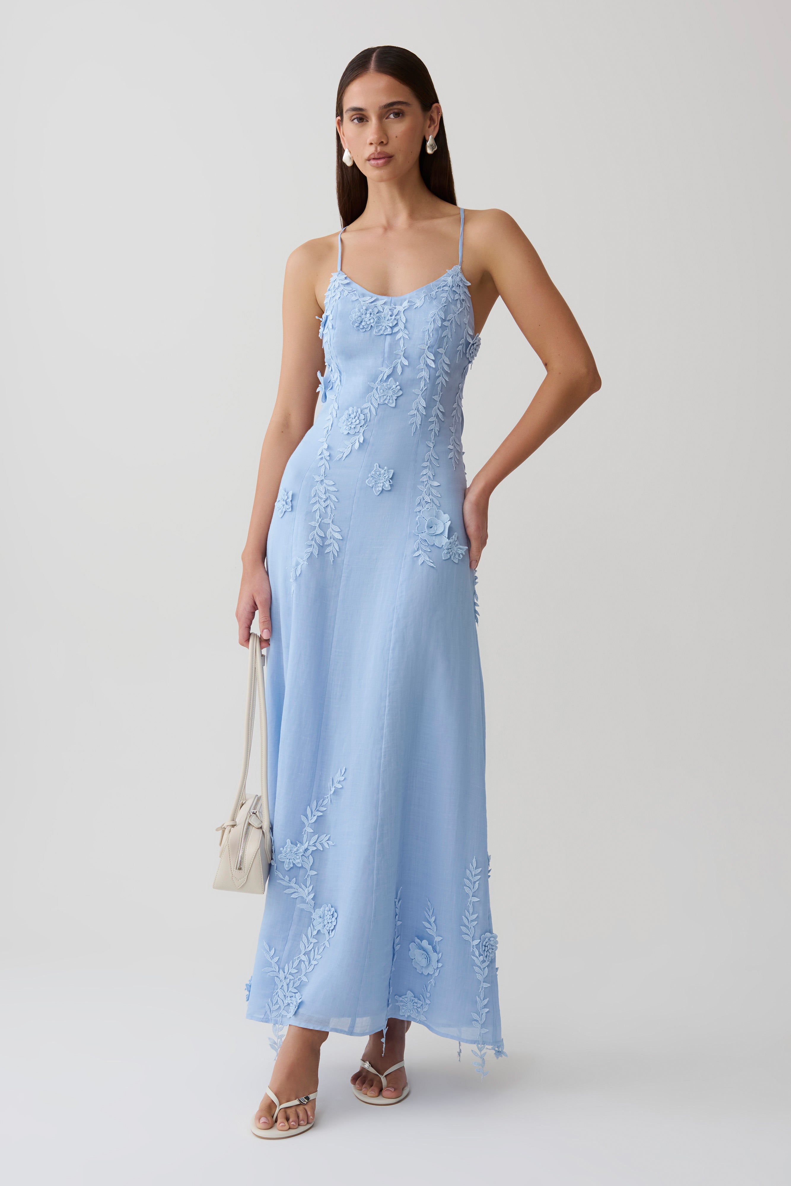 Odette Floral Lace Midi Dress - Pale Blue | MESHKI US