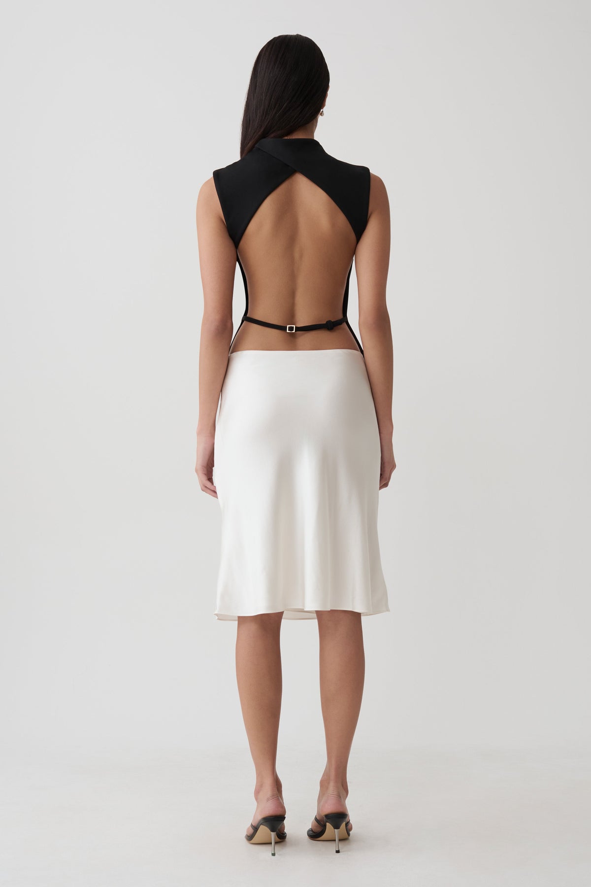 Rhys High Neck Open Back Top - Black