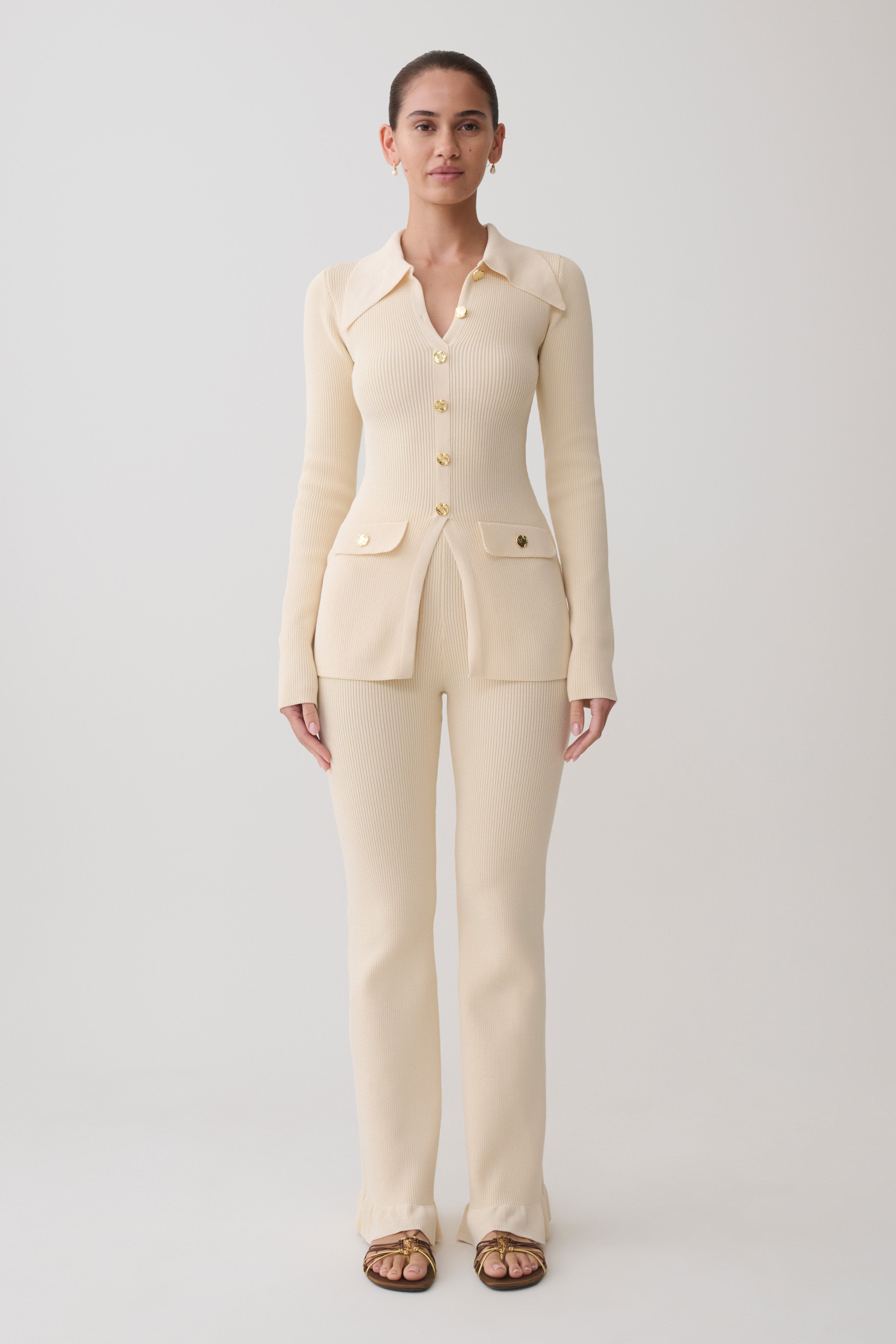 Suzie Ribbed Long Sleeve Longline Top - Ivory | MESHKI US