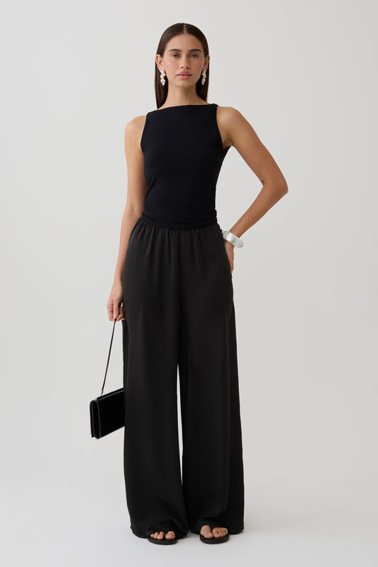 Alysa Satin And Lace Straight Pants - Black