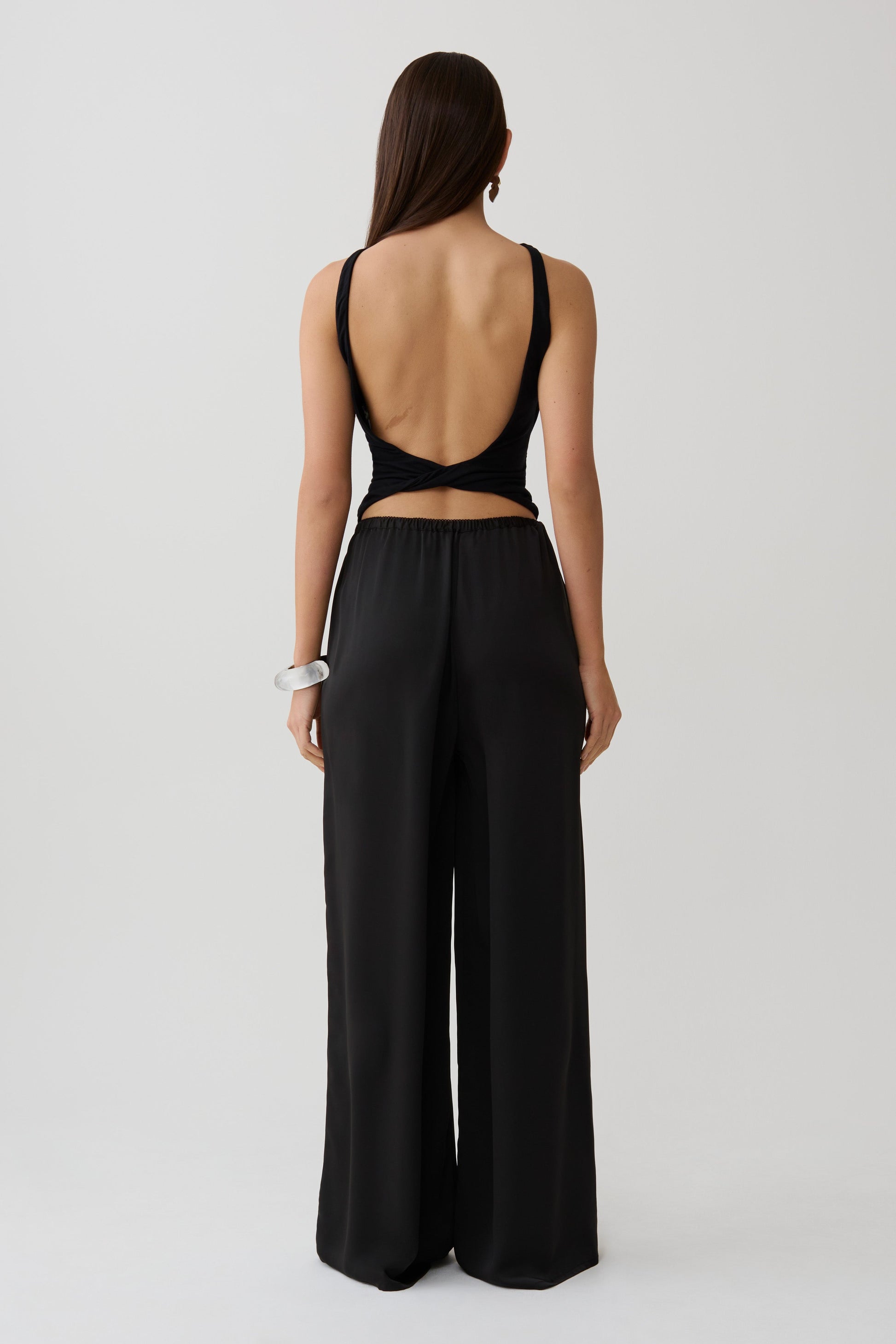 Alysa Satin Straight Pants - Black #2