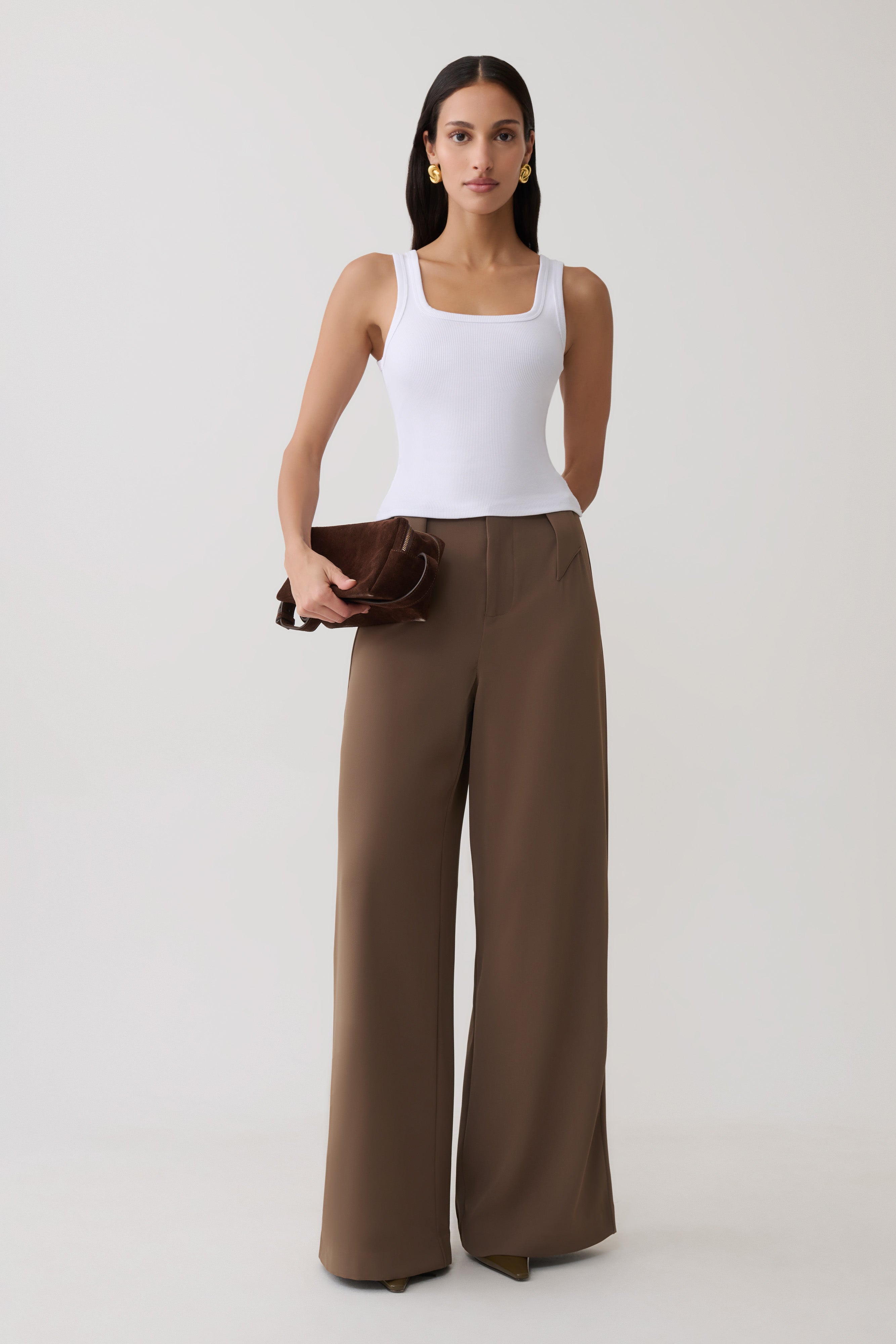 Arlo Wide Leg Suiting Trouser - Cacao Brown | MESHKI US