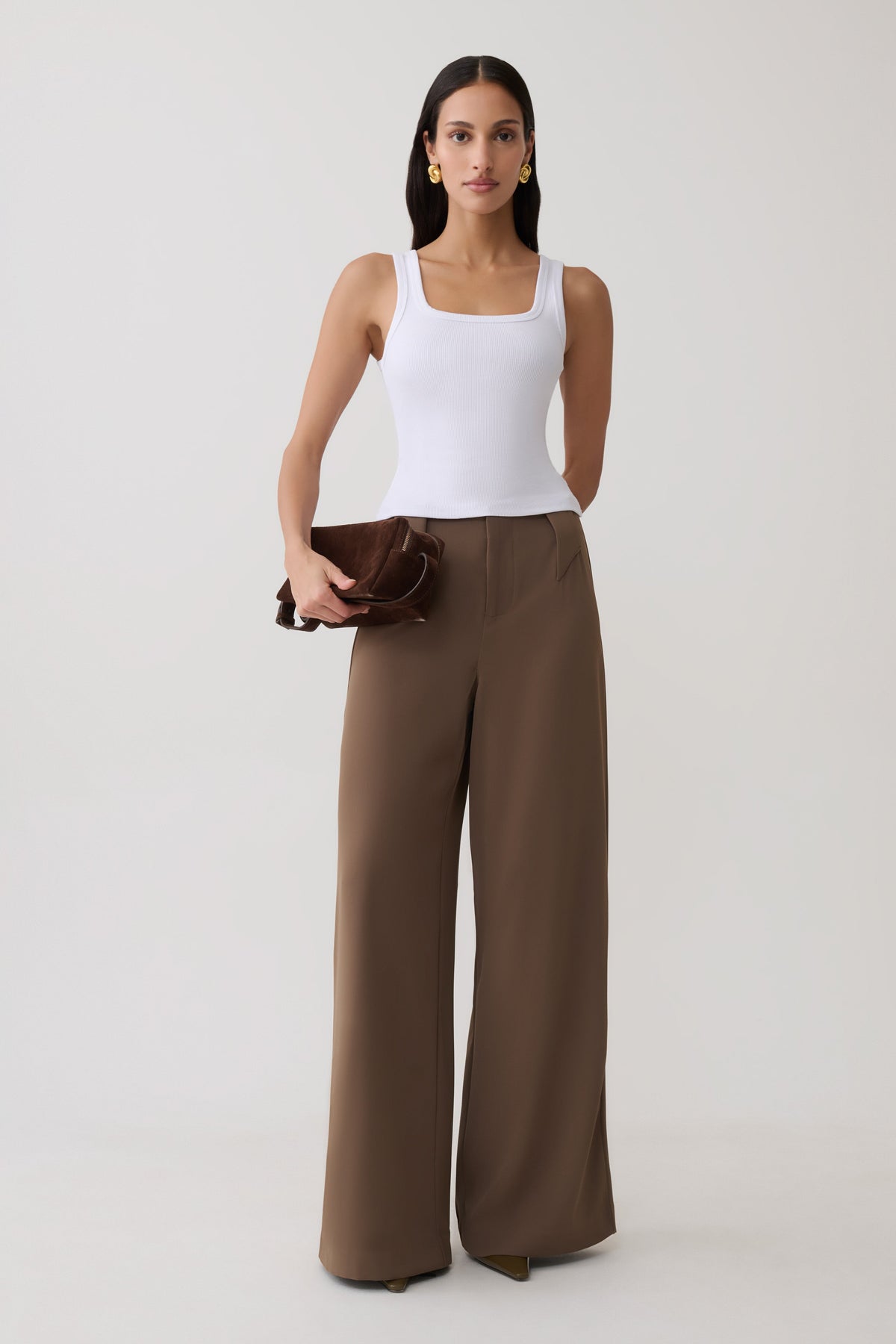 Arlo Wide Leg Suiting Trouser - Cacao Brown