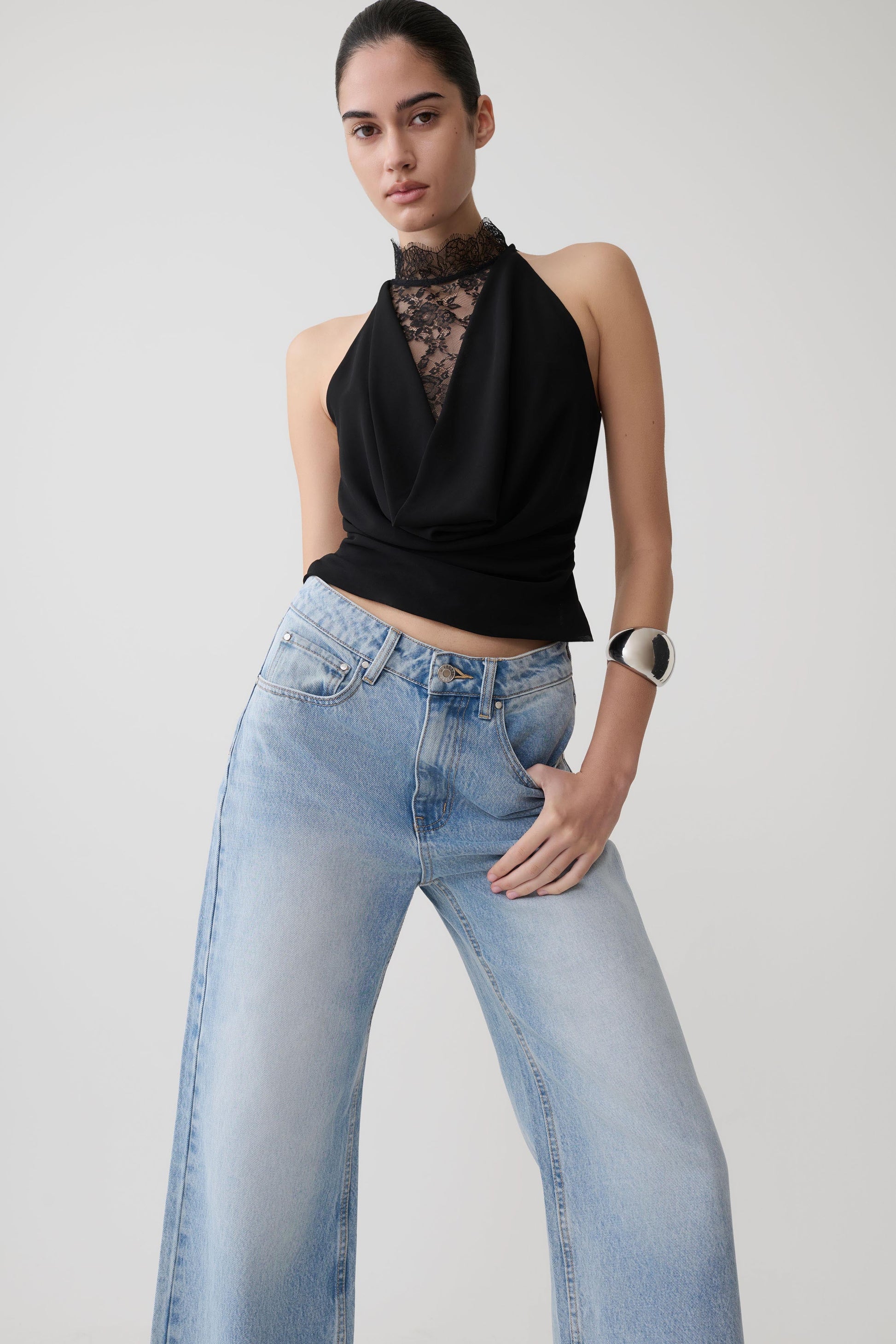 Arra Chiffon & Lace Halter Top - Black #5
