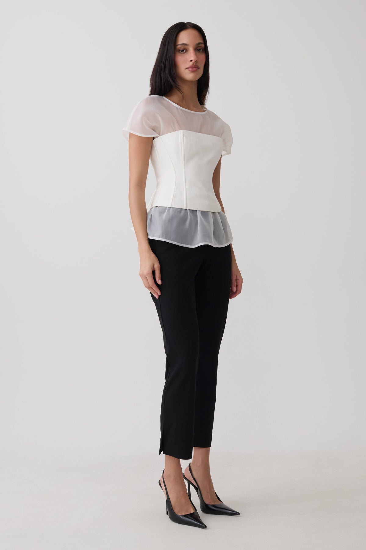 Belle Corset Sheer Short Sleeve Top - Ivory #4