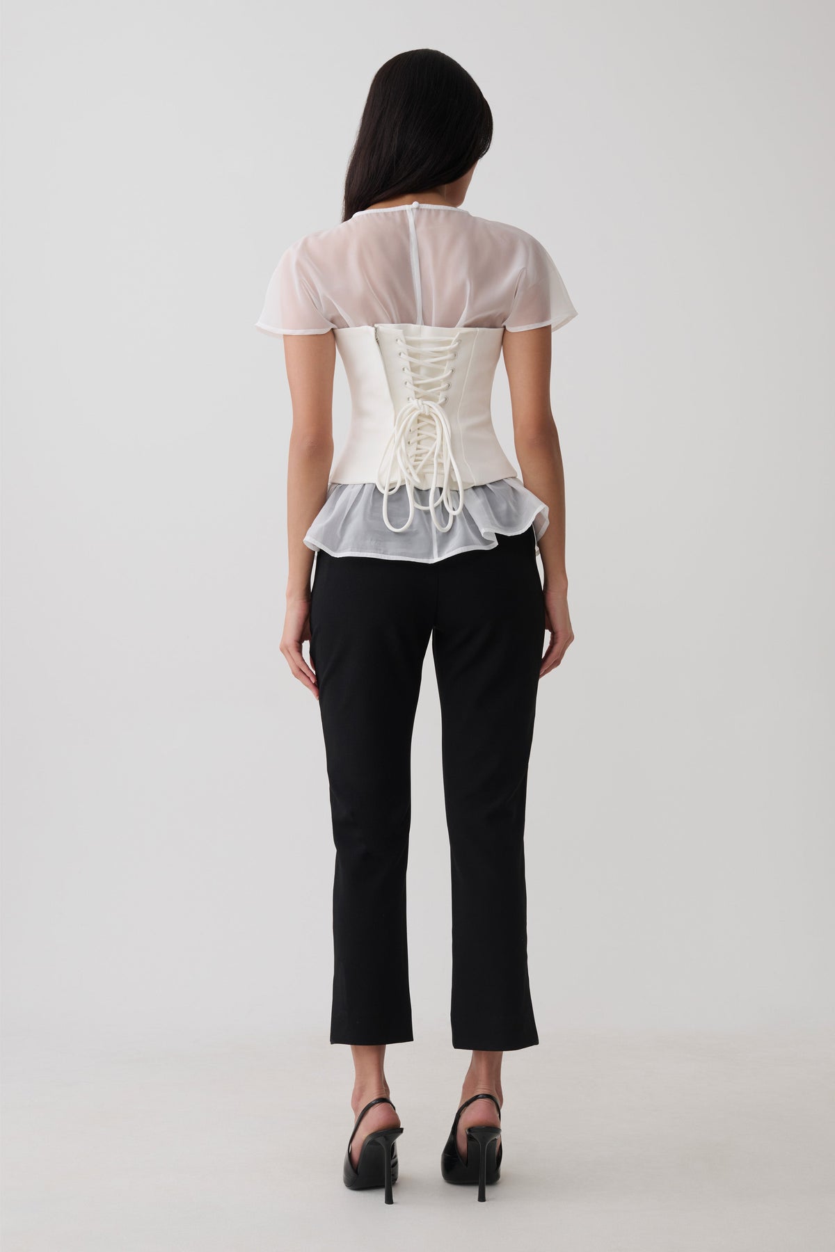 Belle Corset Sheer Short Sleeve Top - Ivory #3
