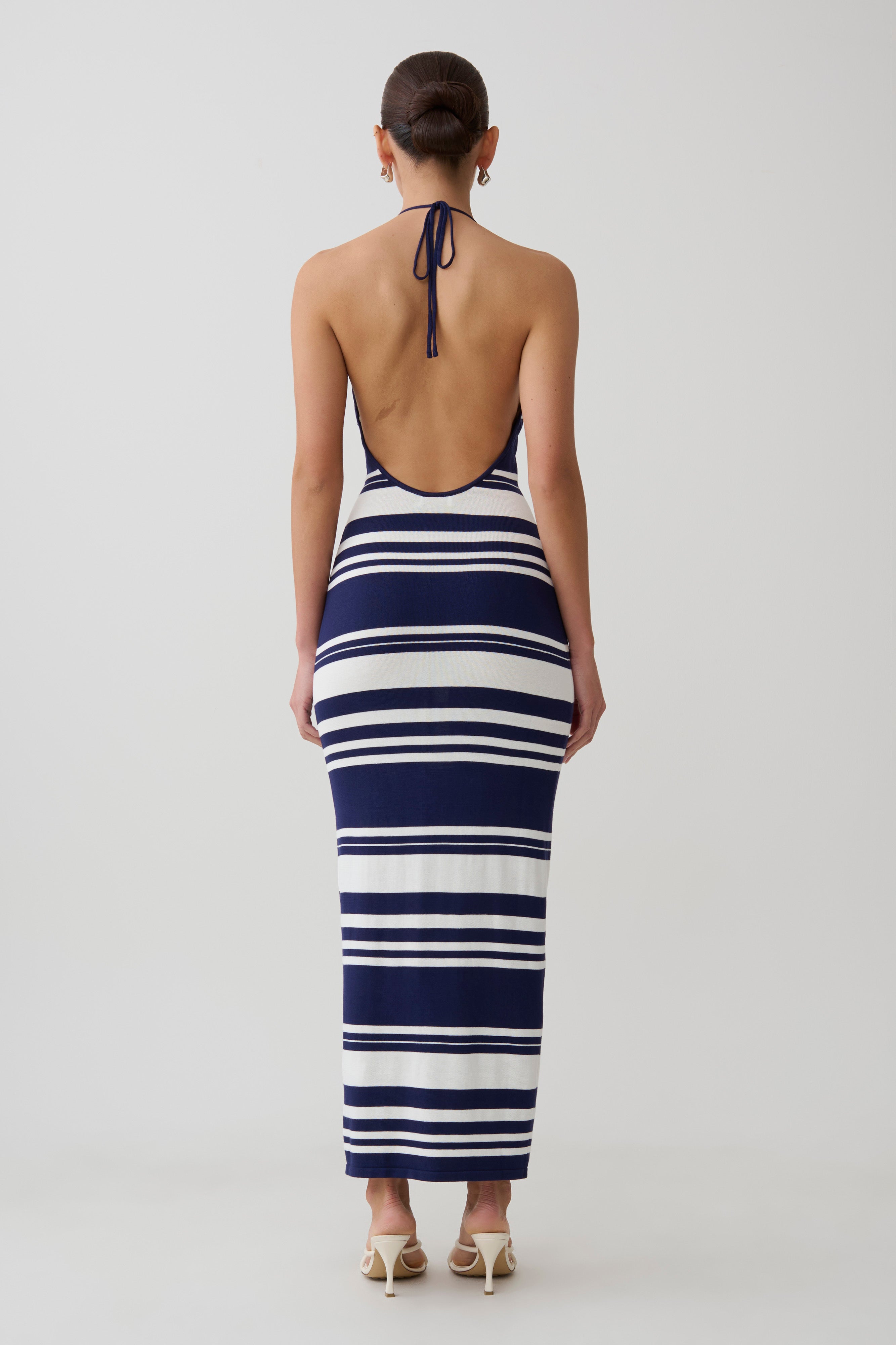 Brienne Stripe Midi Dress - Navy/Ivory | MESHKI US