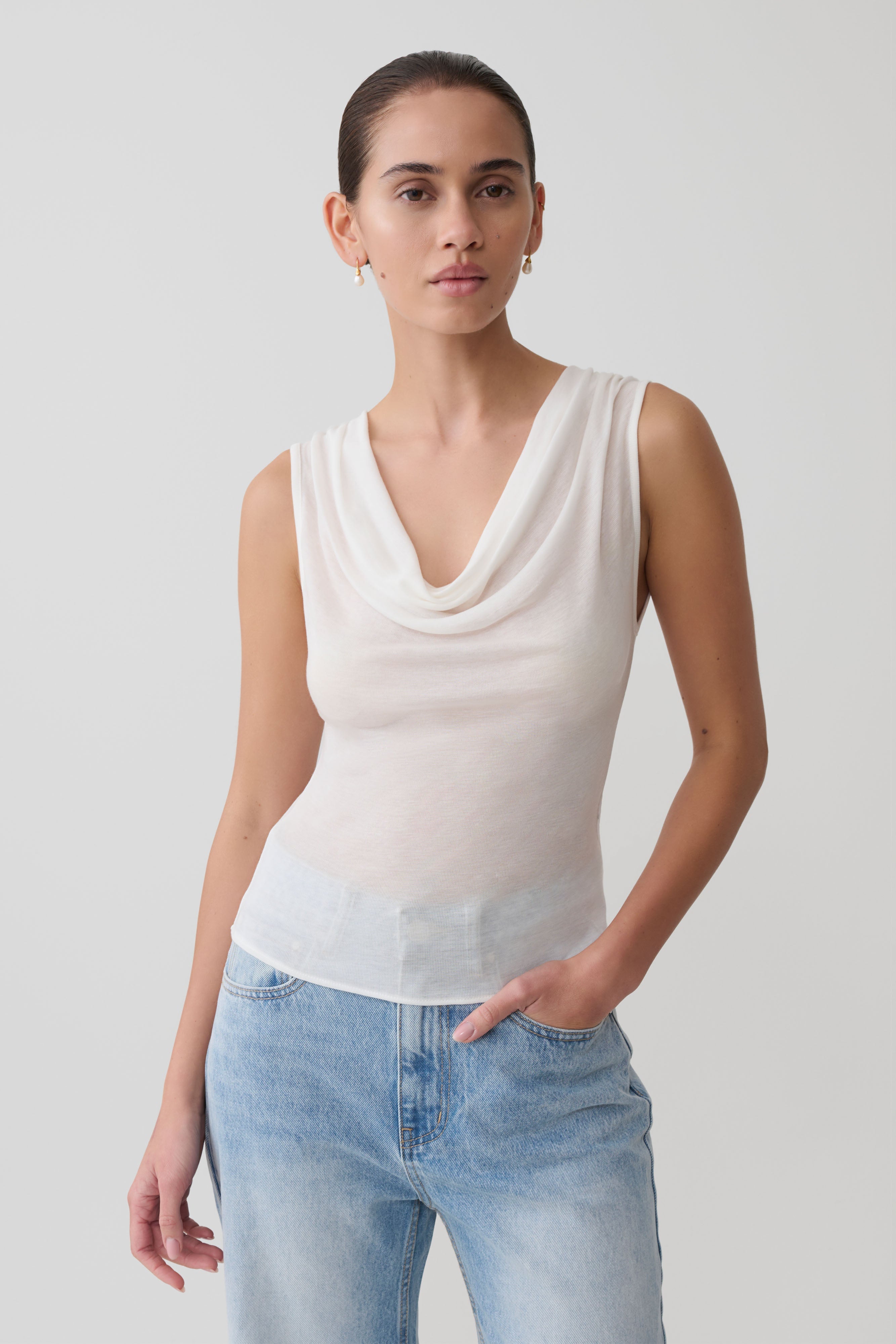 Ciaran Sleeveless Sheer Top - Ivory | MESHKI US