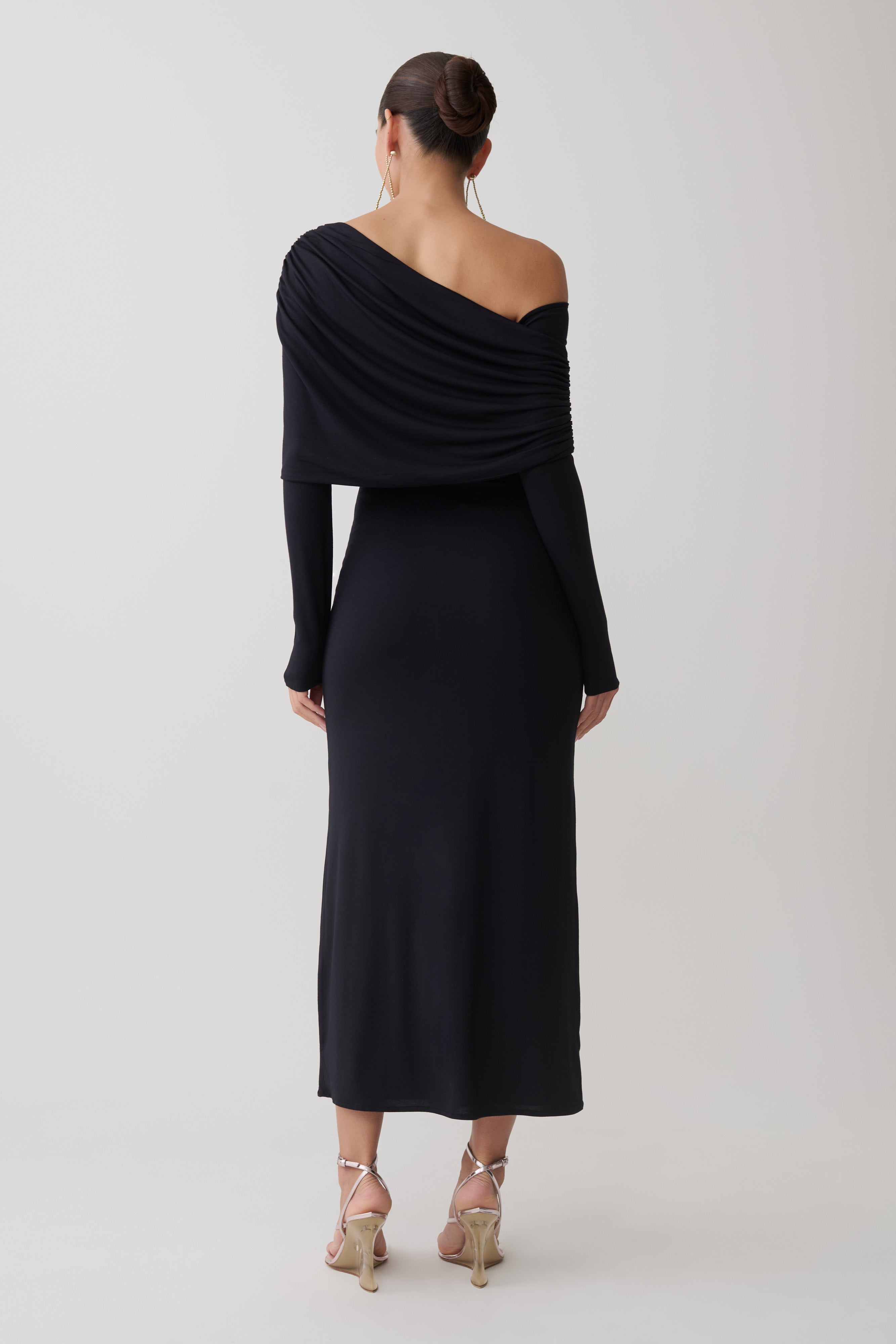 Corinna Modal One Shoulder Midi Dress - Black | MESHKI US