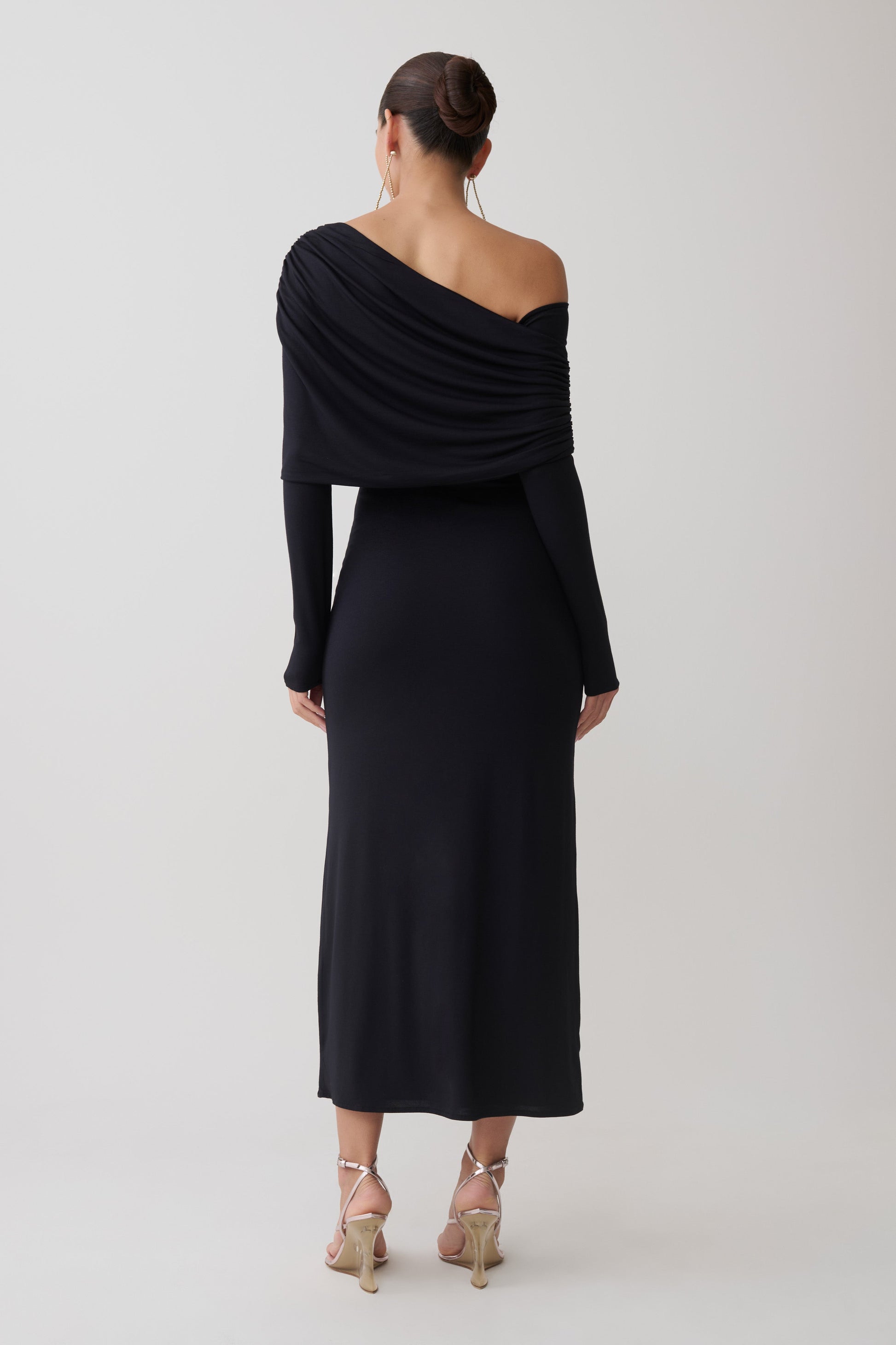 one shoulder midi black dress Black One Shoulder A-Line Midi Dress