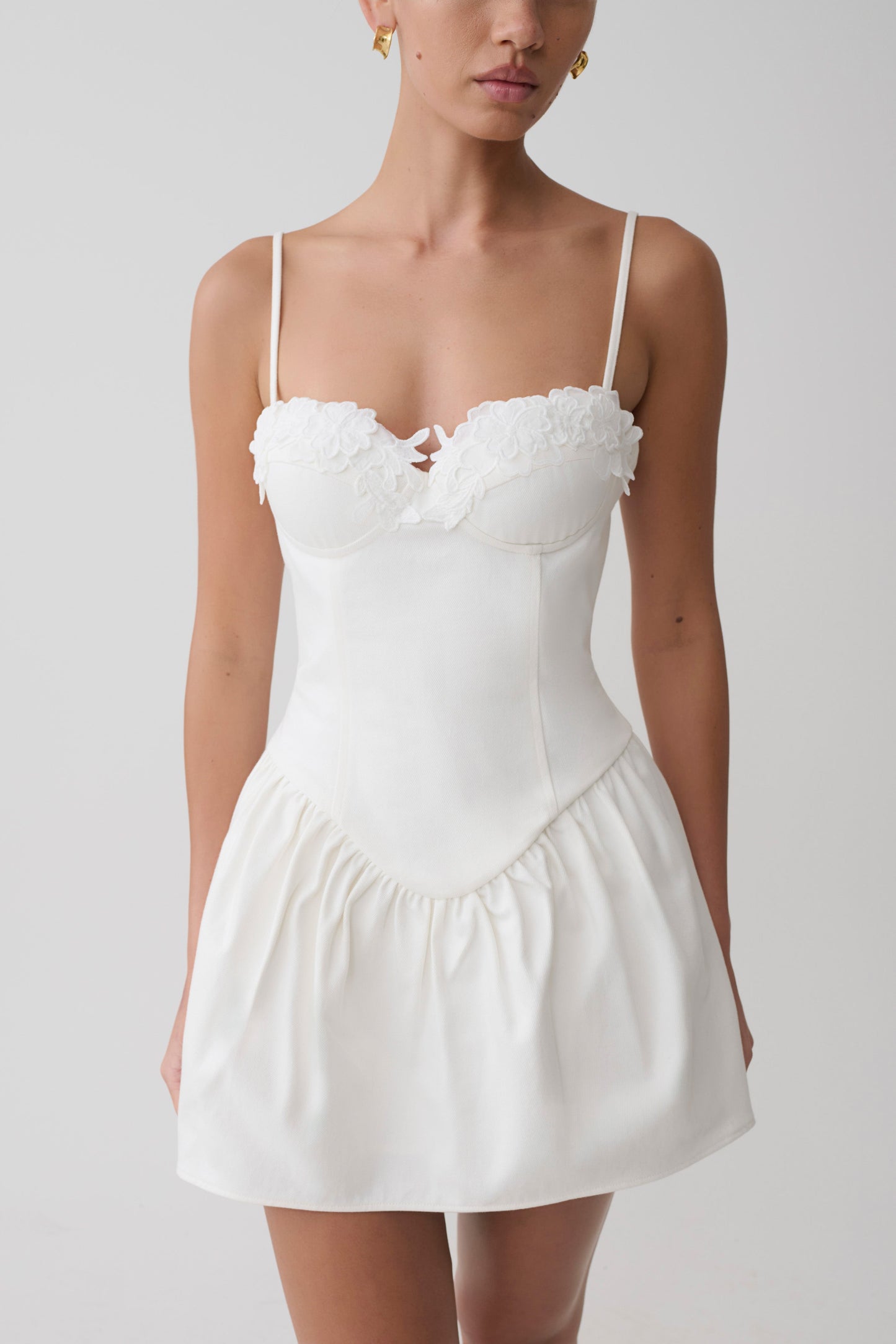 Emary Applique Denim Bustier - White