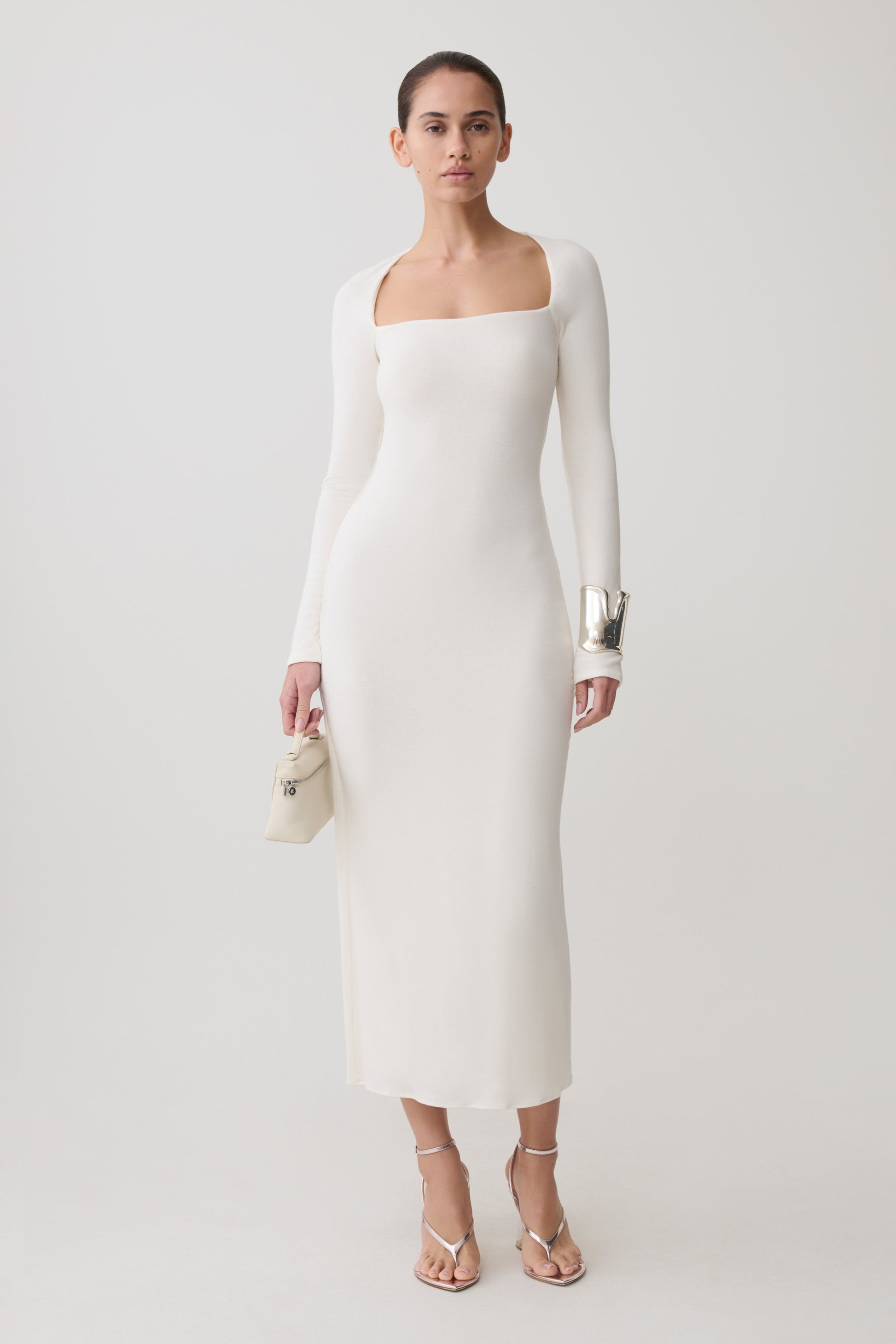 Freja Long Sleeve Wool Midi Dress - White