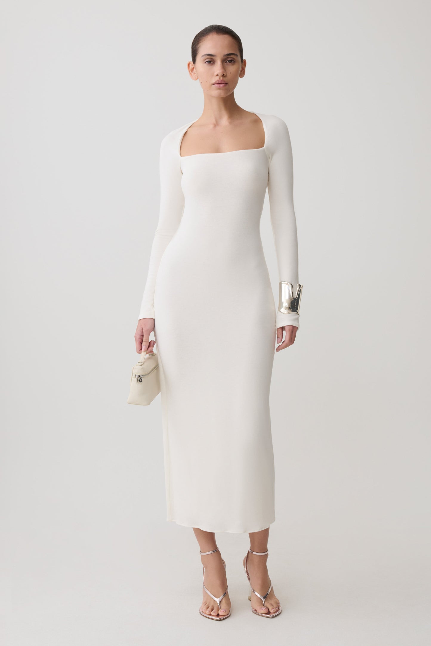 Freja Long Sleeve Wool Midi Dress - White