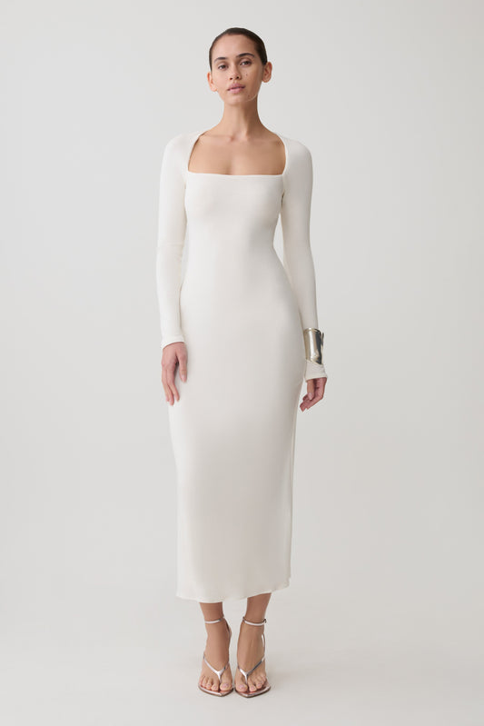 Freja Long Sleeve Wool Midi Dress - White