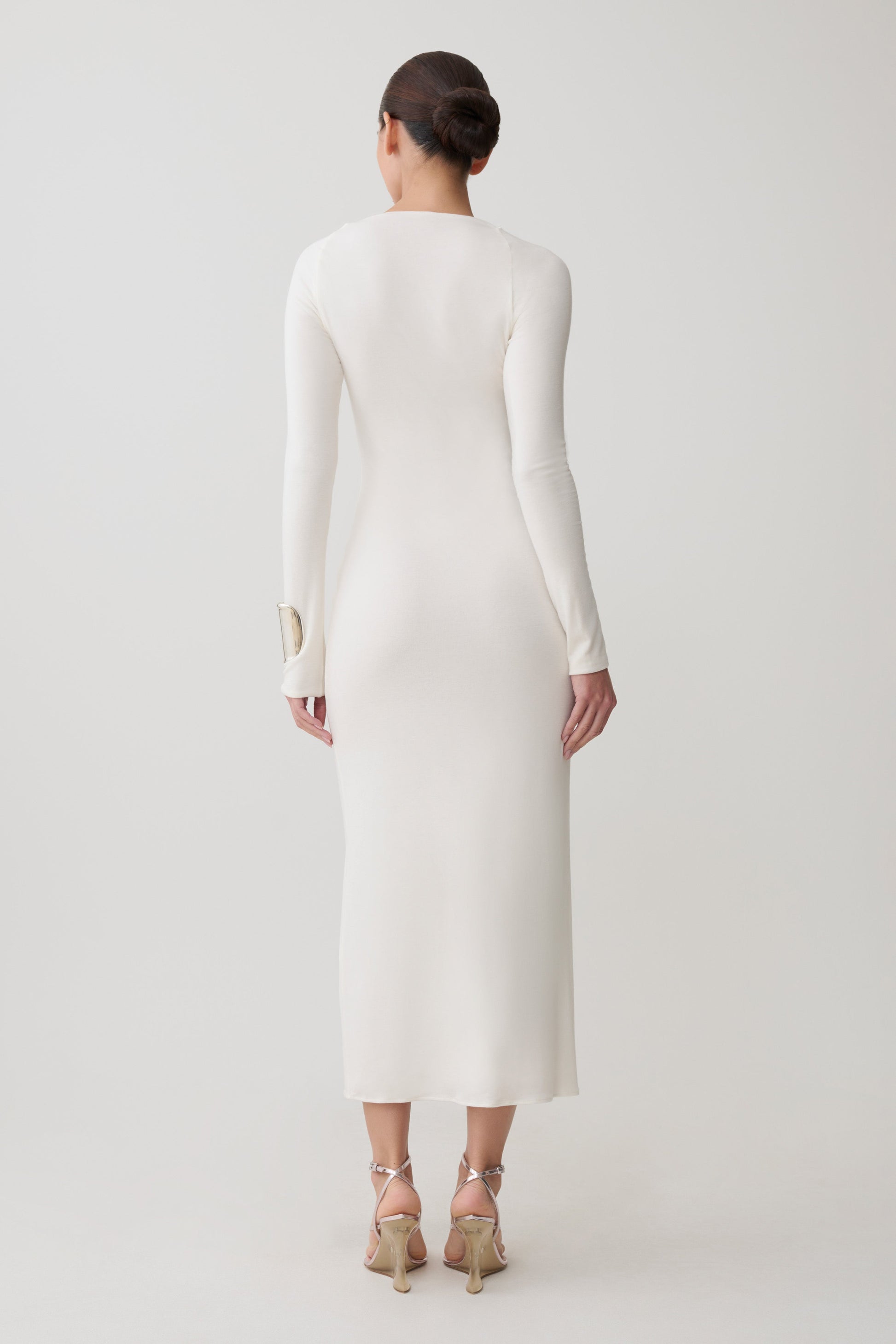 Freja Long Sleeve Wool Midi Dress - White #2