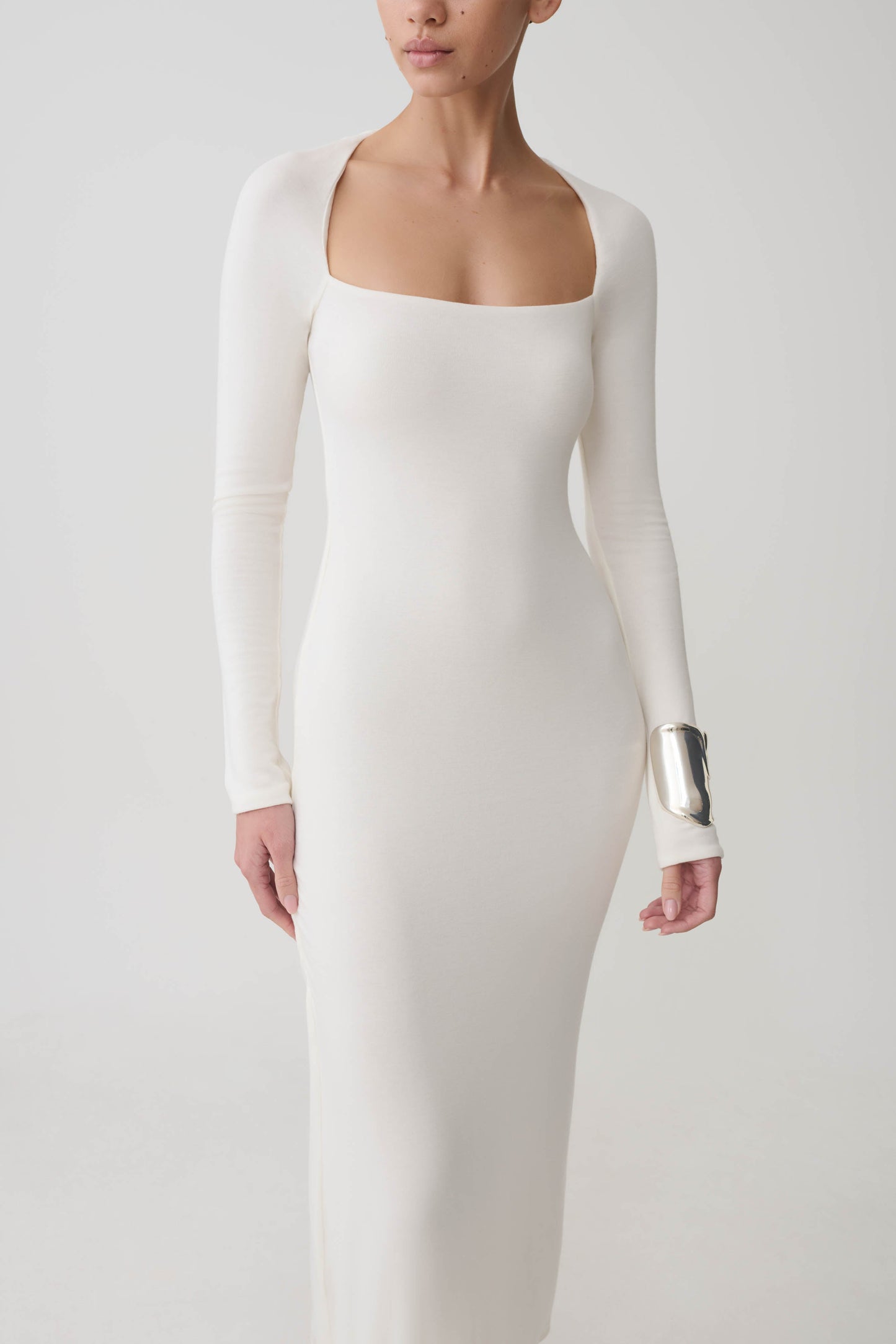 Freja Long Sleeve Wool Midi Dress - White