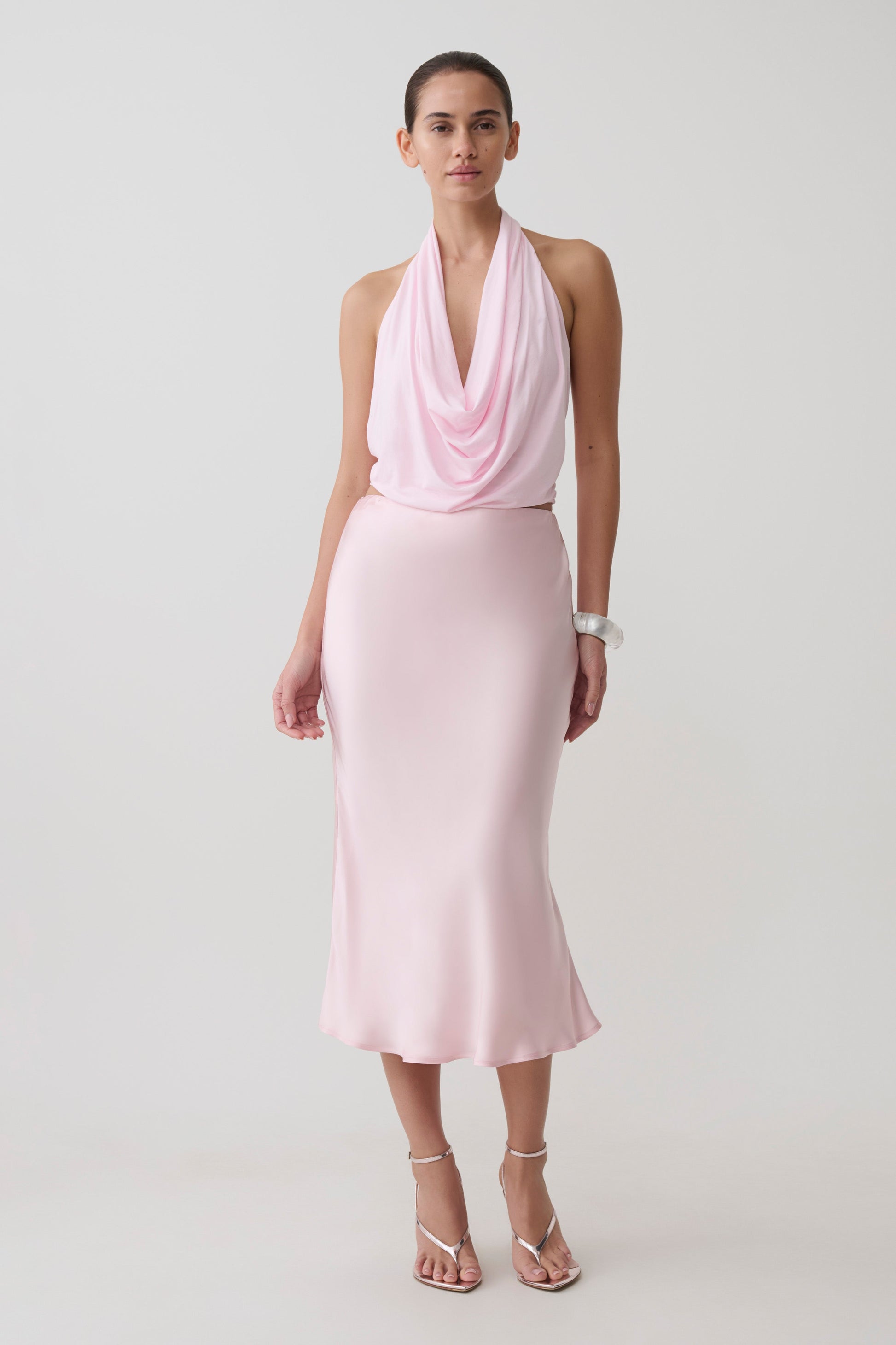 Hattie Satin Midi Skirt - Pale Pink #4