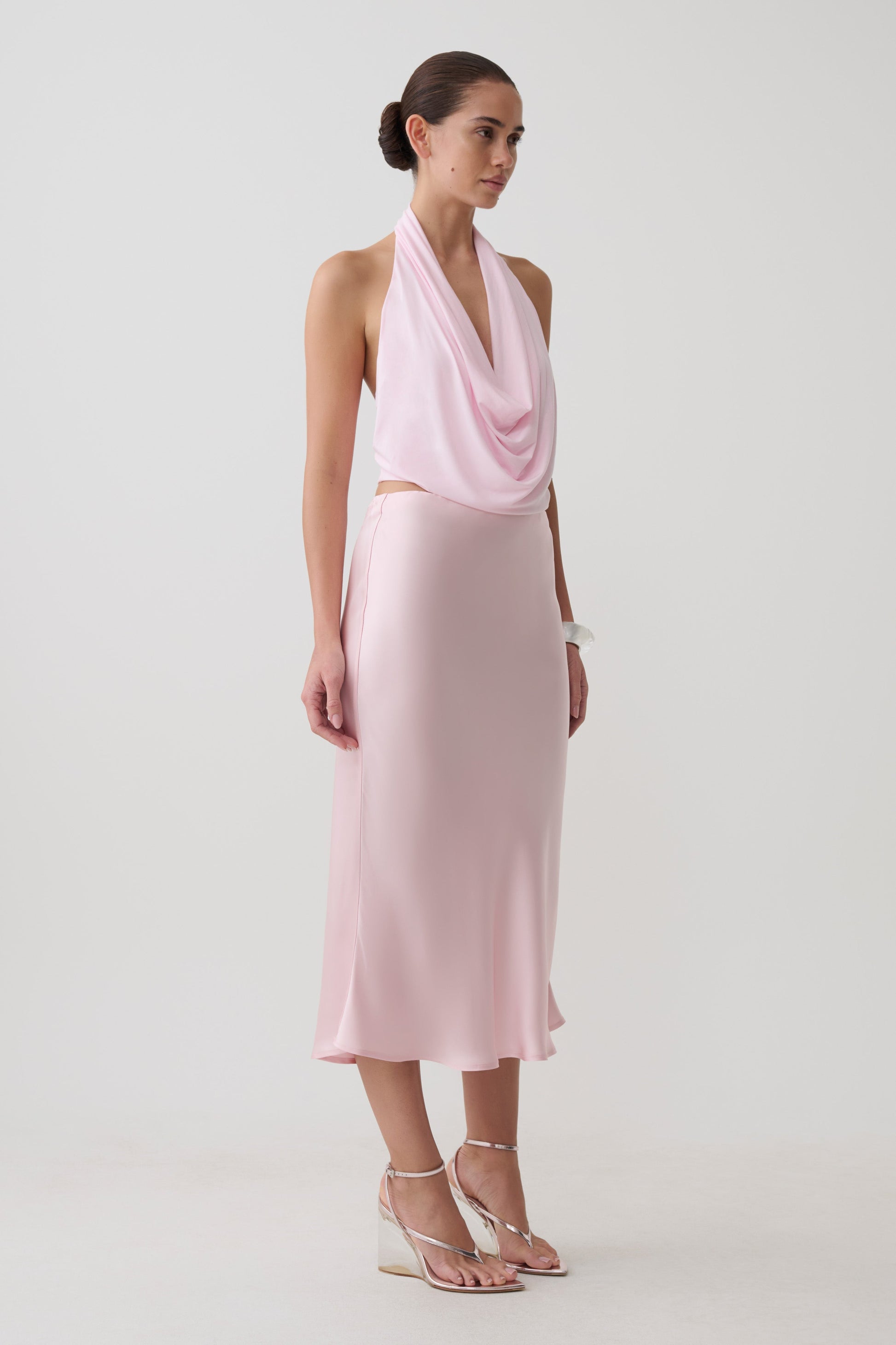 Hattie Satin Midi Skirt - Pale Pink #5