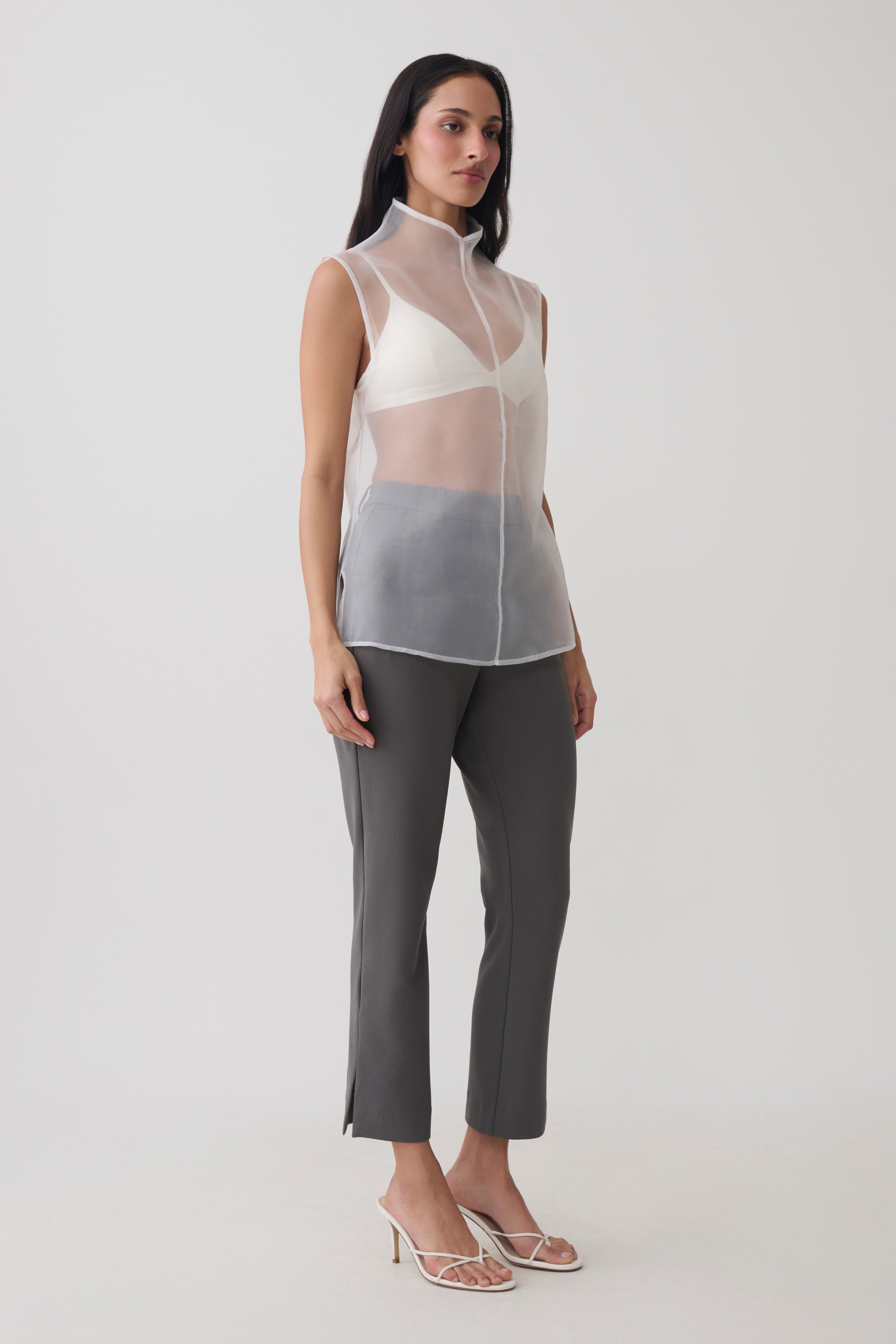Lillian High Neck Sheer Sleeveless Top - White | MESHKI US
