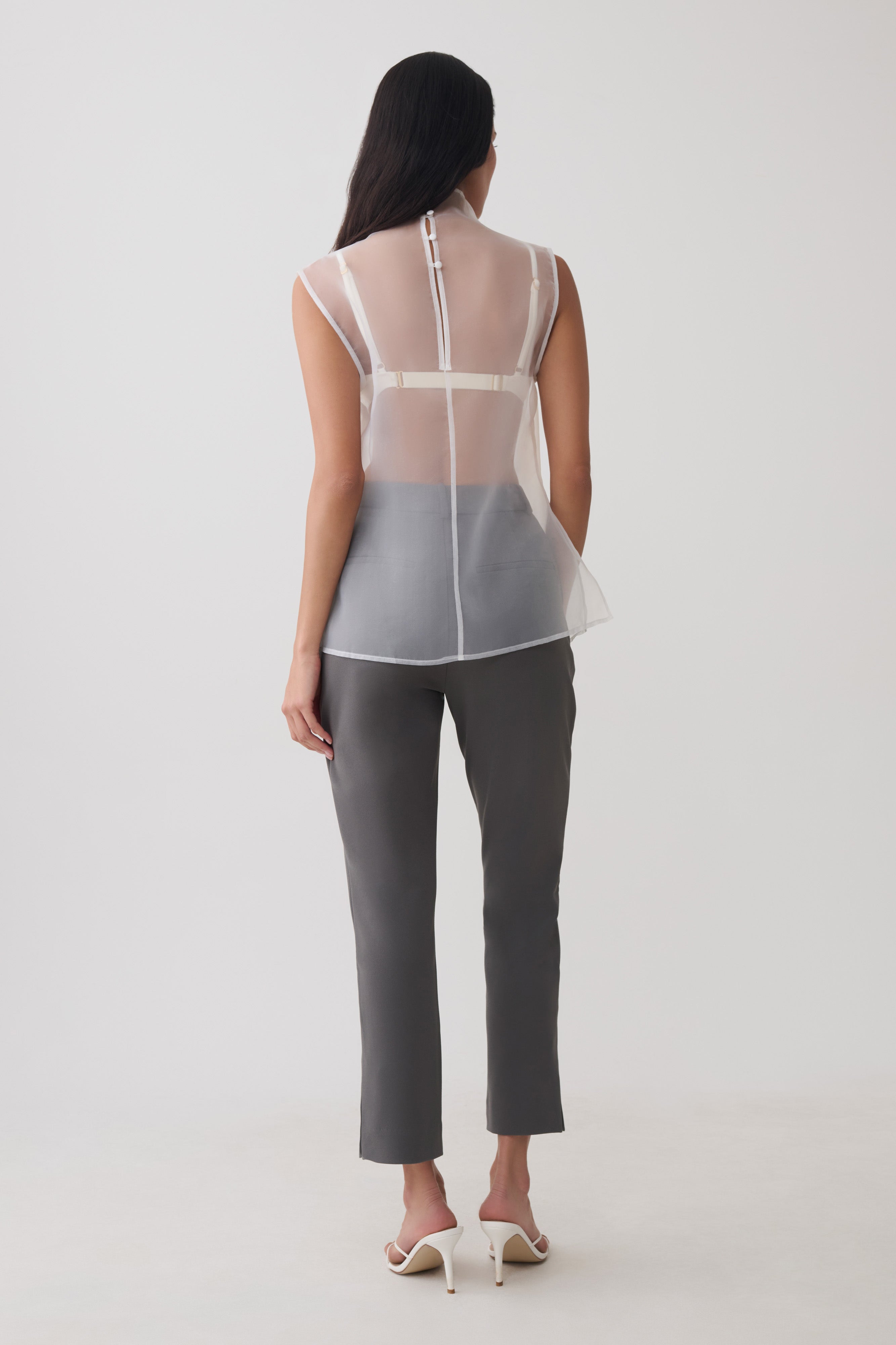 Lillian High Neck Sheer Sleeveless Top - White | MESHKI US