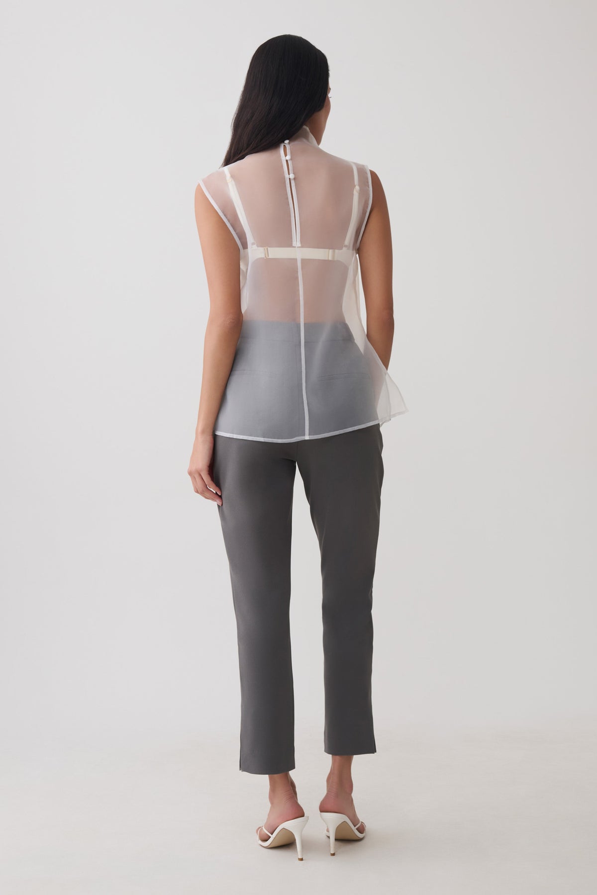 Lillian High Neck Sheer Sleeveless Top - White #2