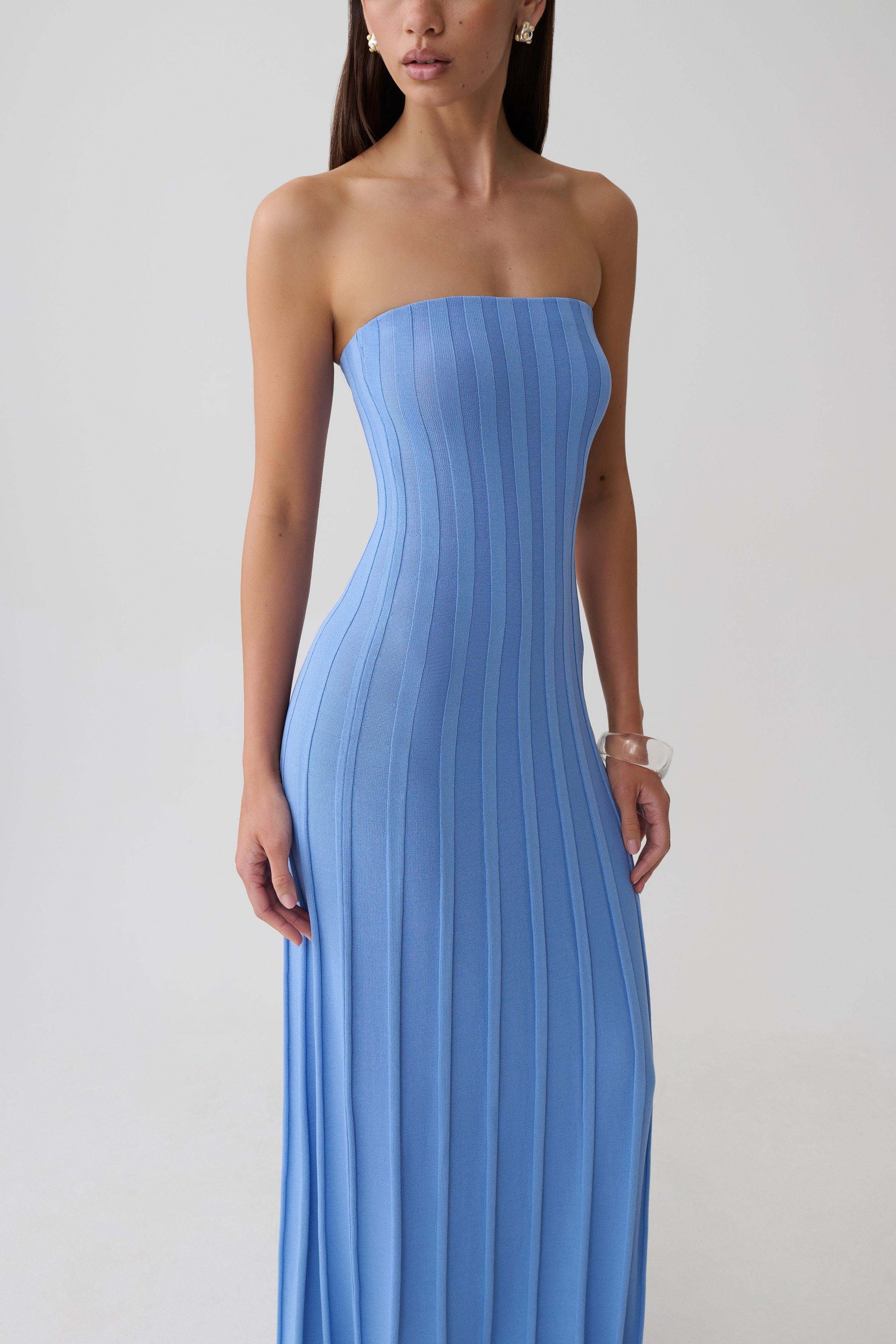 Pia Ribbed Strapless Maxi Dress - Periwinkle #3