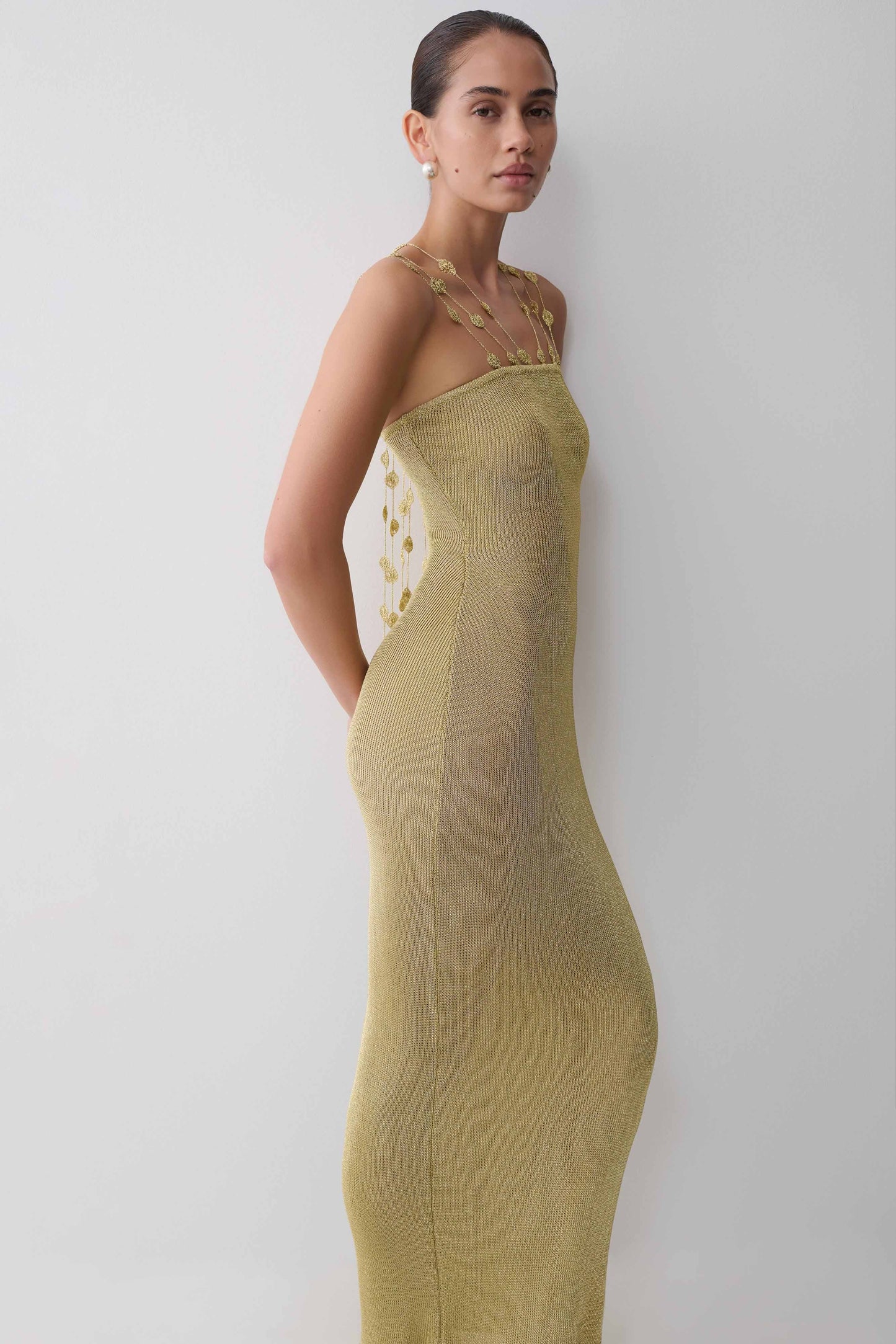 Shami Lurex Maxi Dress With Flowers - Gold