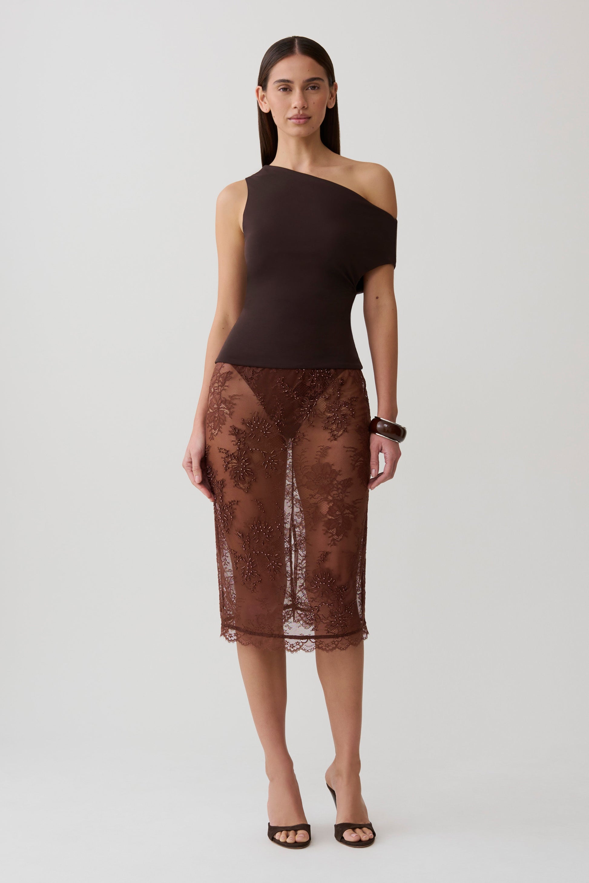 Yuna Short Sleeve Draped Hardware Top - Chocolate #5