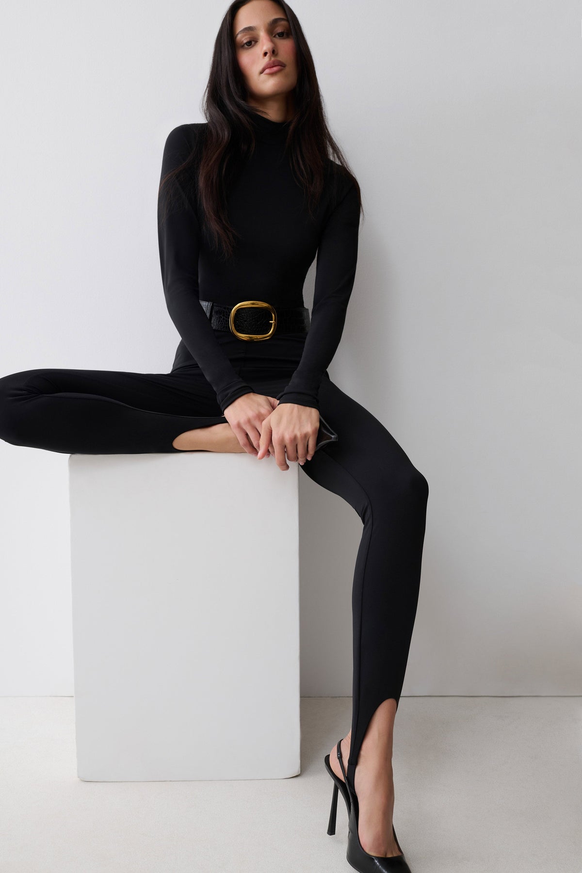 Almira Jersey Stirrup Leggings - Black