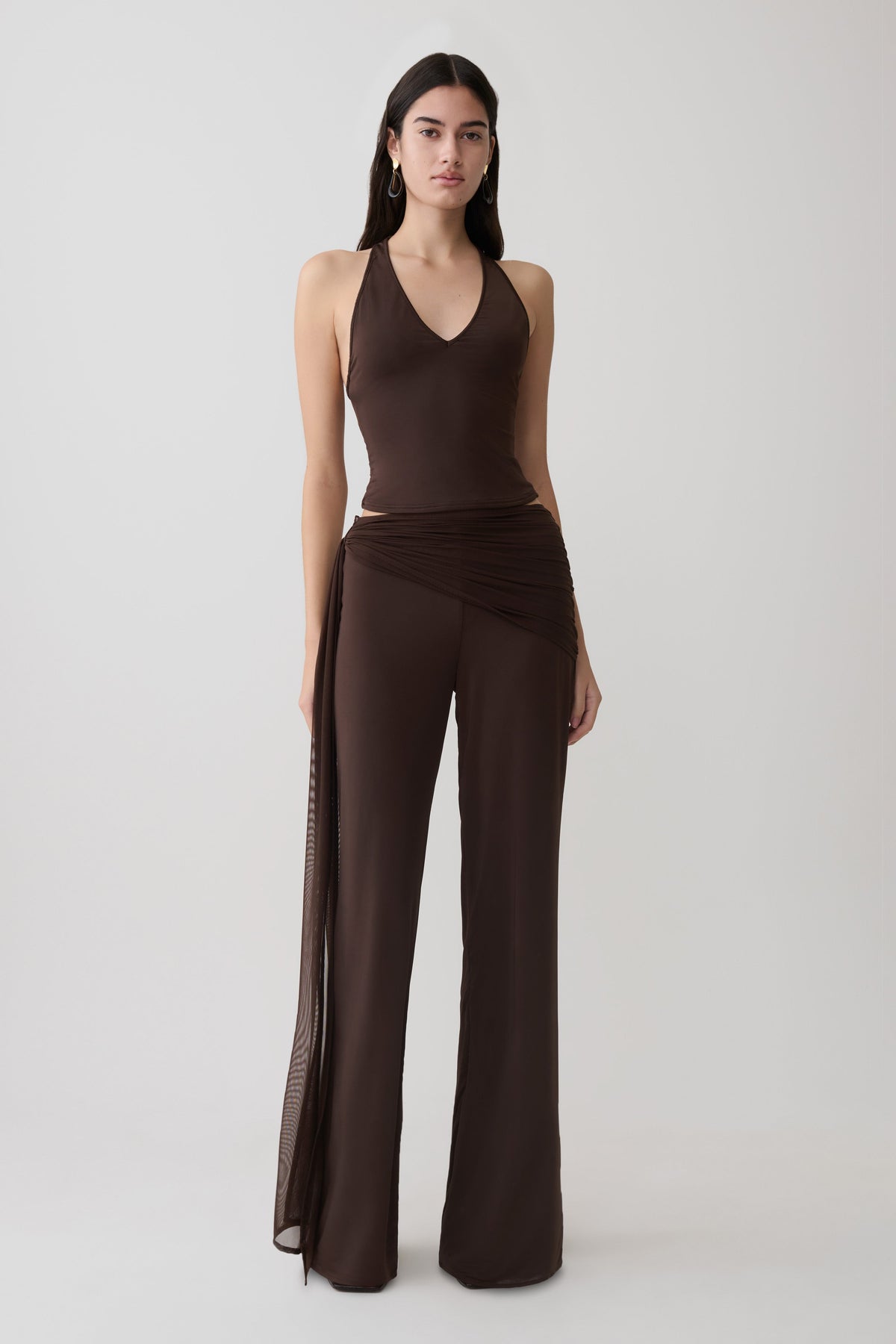Aspyn Slinky Gathered Wide Leg Pants - Chocolate #4