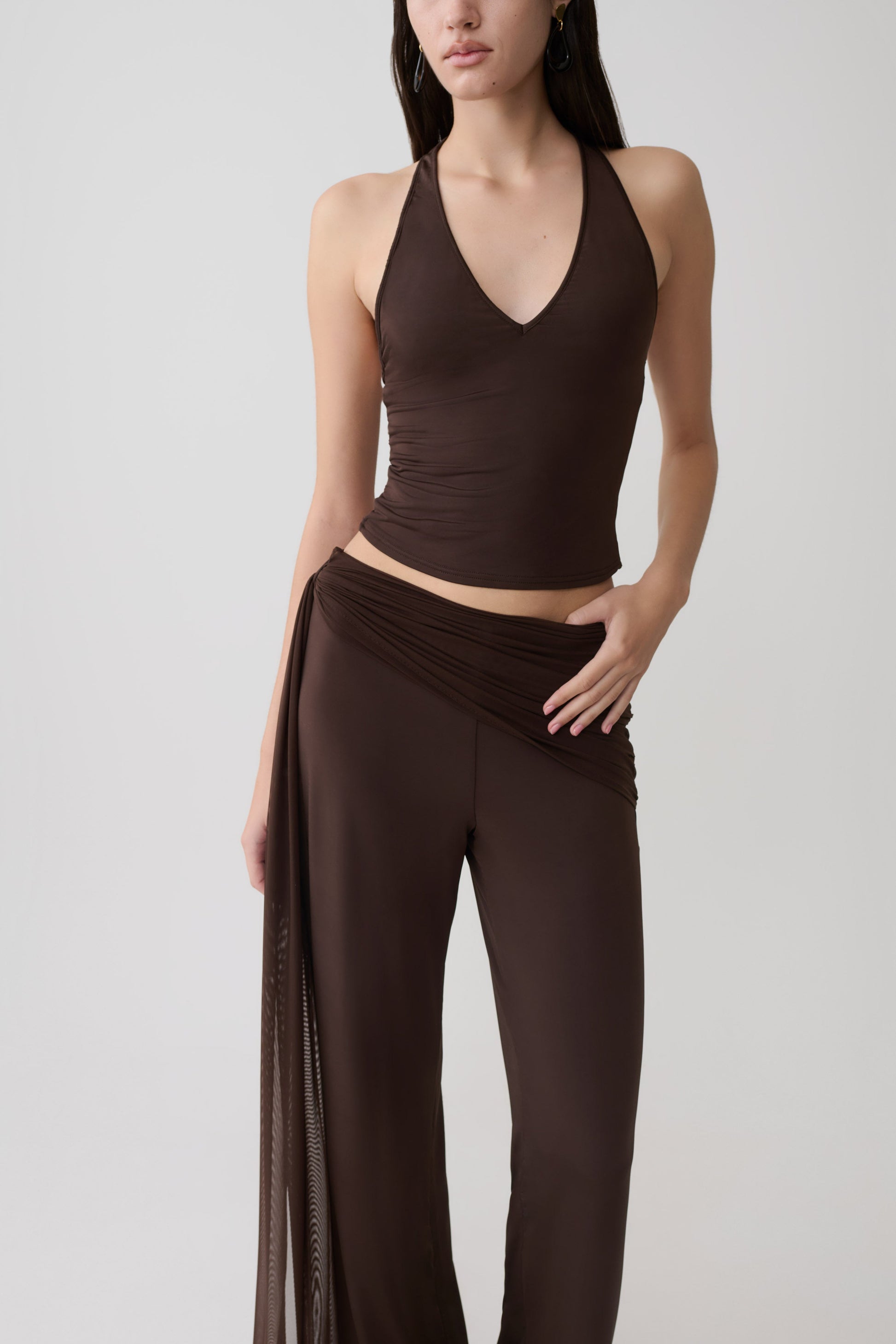 Aspyn Slinky And Mesh Top - Chocolate #7