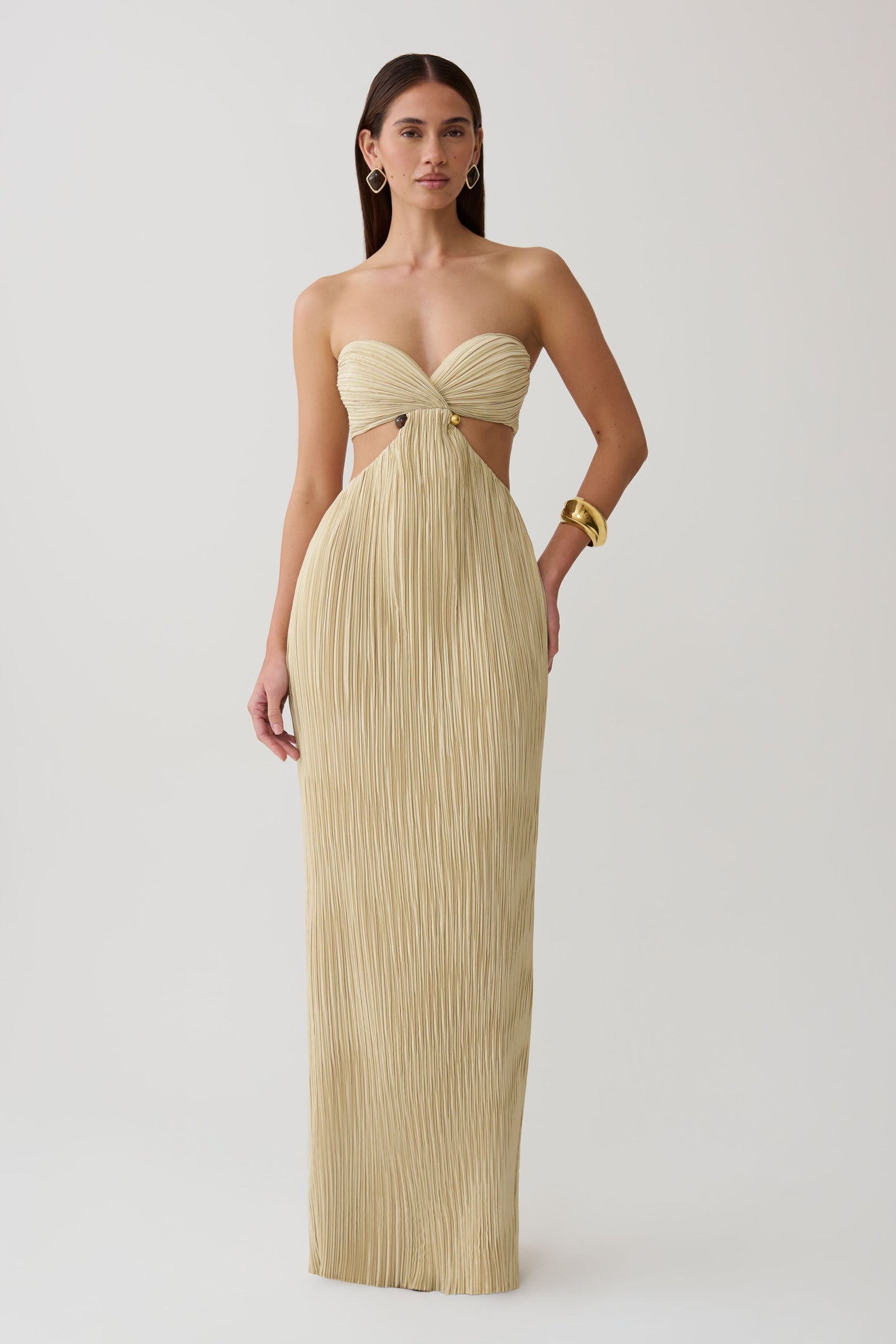 Dana Cut Out Hardware Maxi Dress - Lime Gold