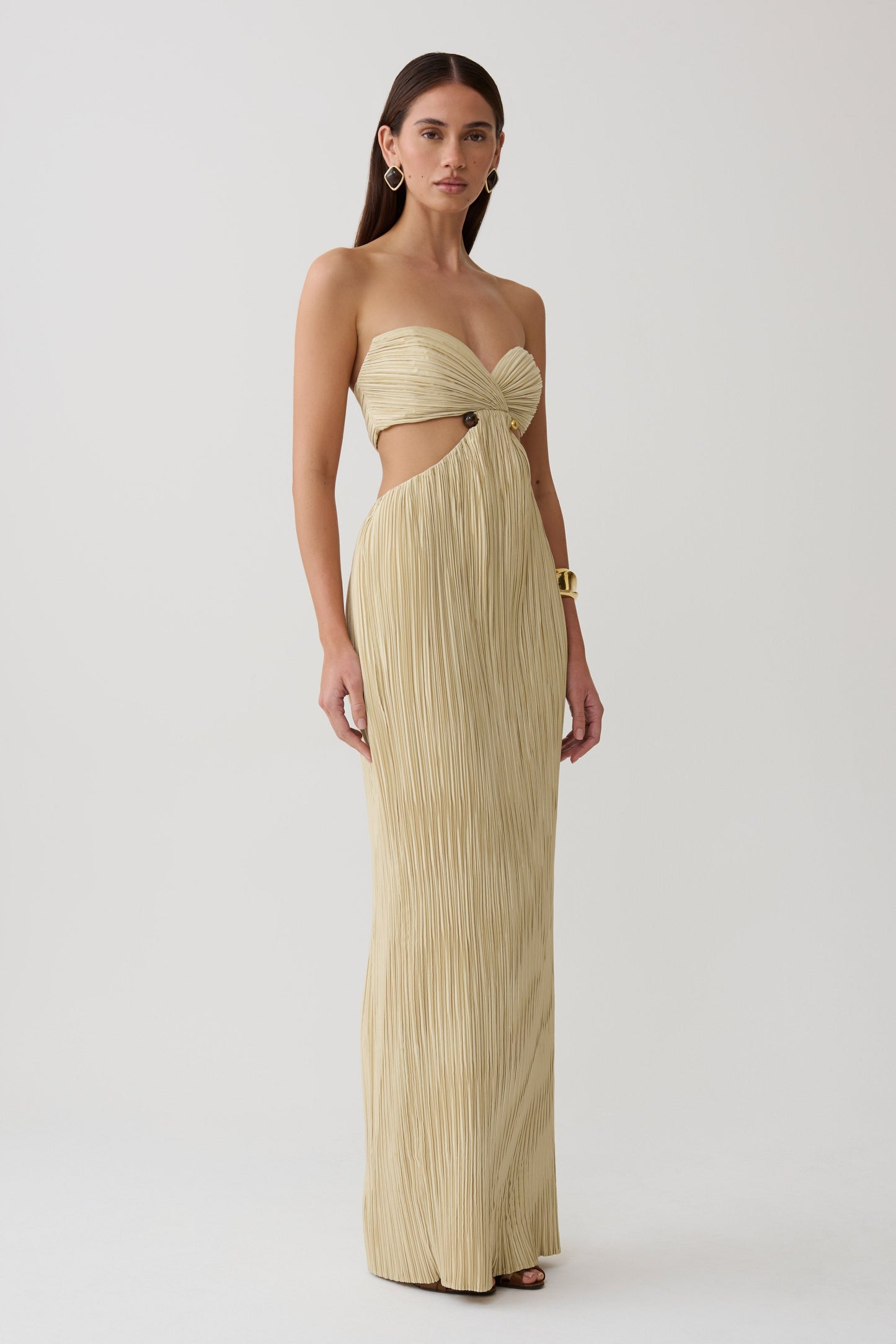 Dana Cut Out Hardware Maxi Dress - Lime Gold