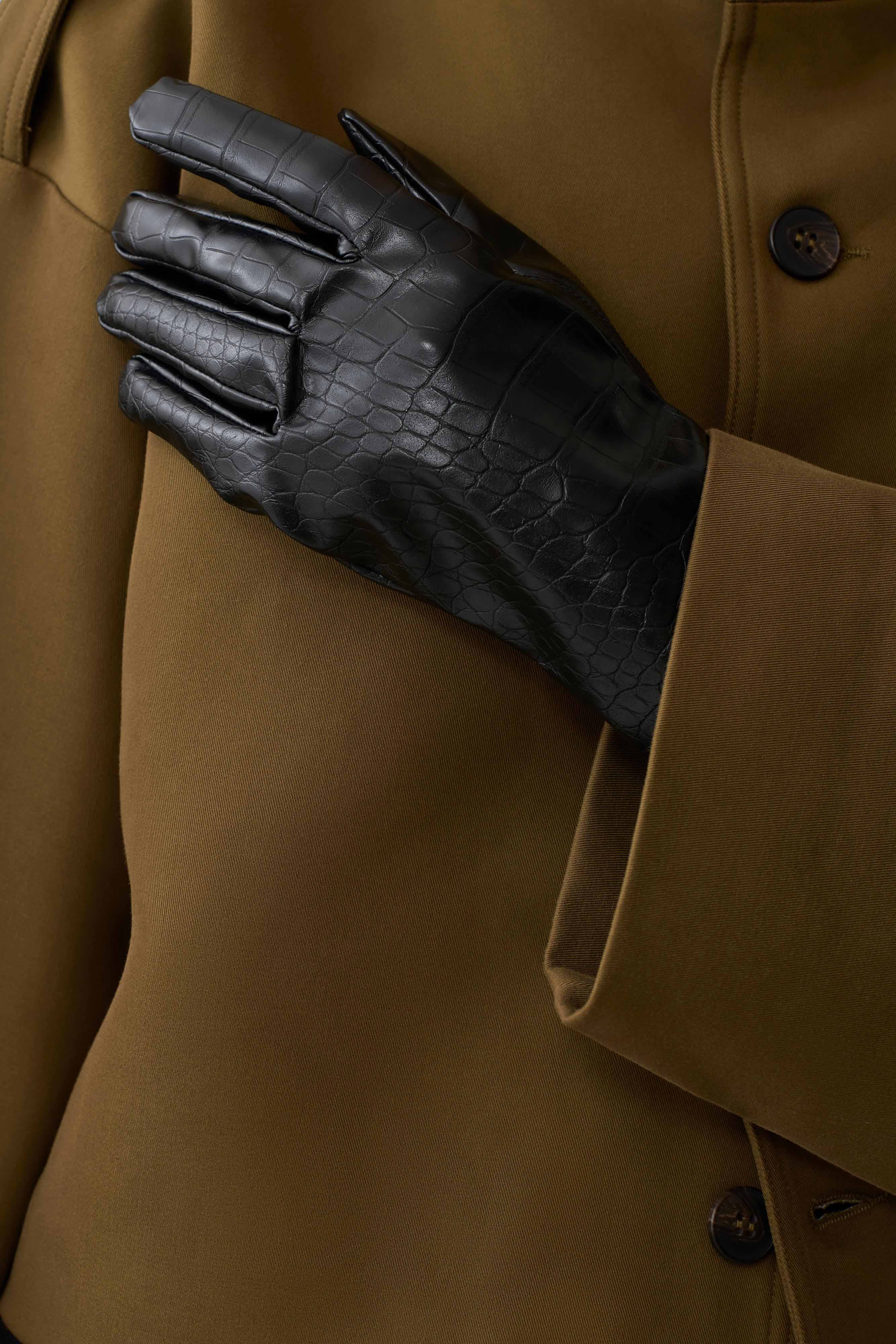 Atlas Faux Leather Crocodile Gloves - Black | MESHKI US