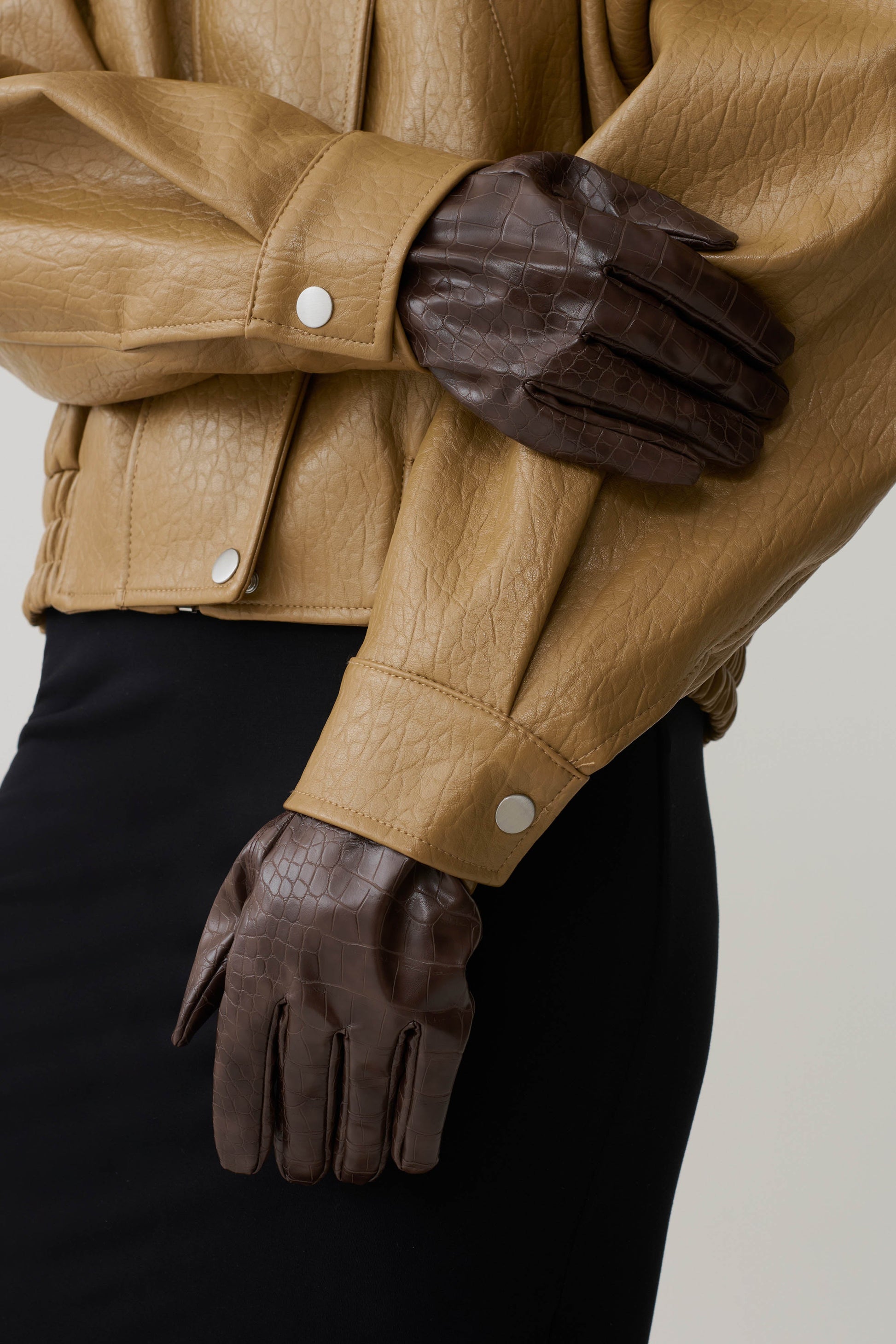 Atlas Faux Leather Crocodile Gloves - Chocolate #4