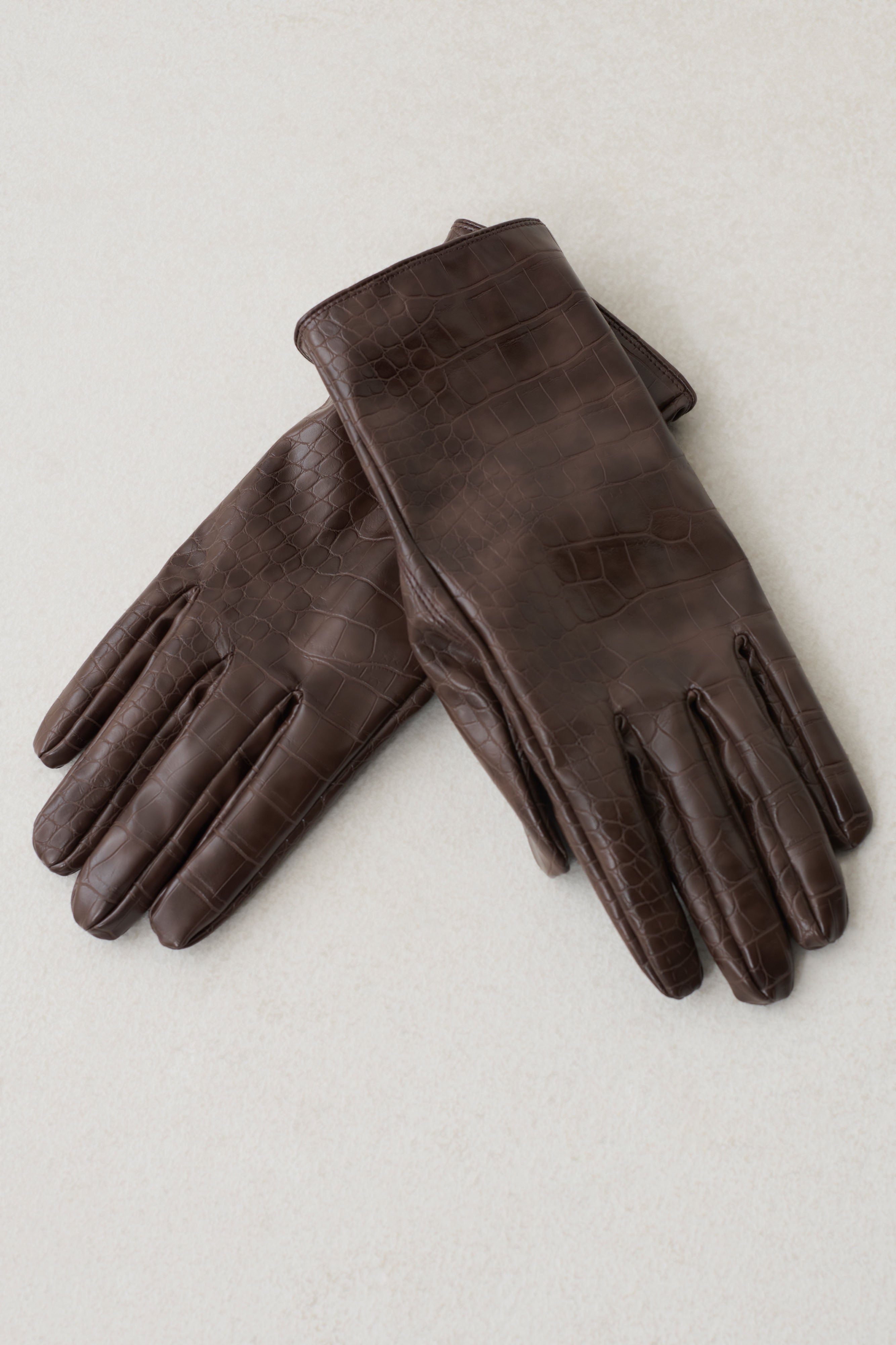 Atlas Faux Leather Crocodile Gloves - Chocolate | MESHKI US