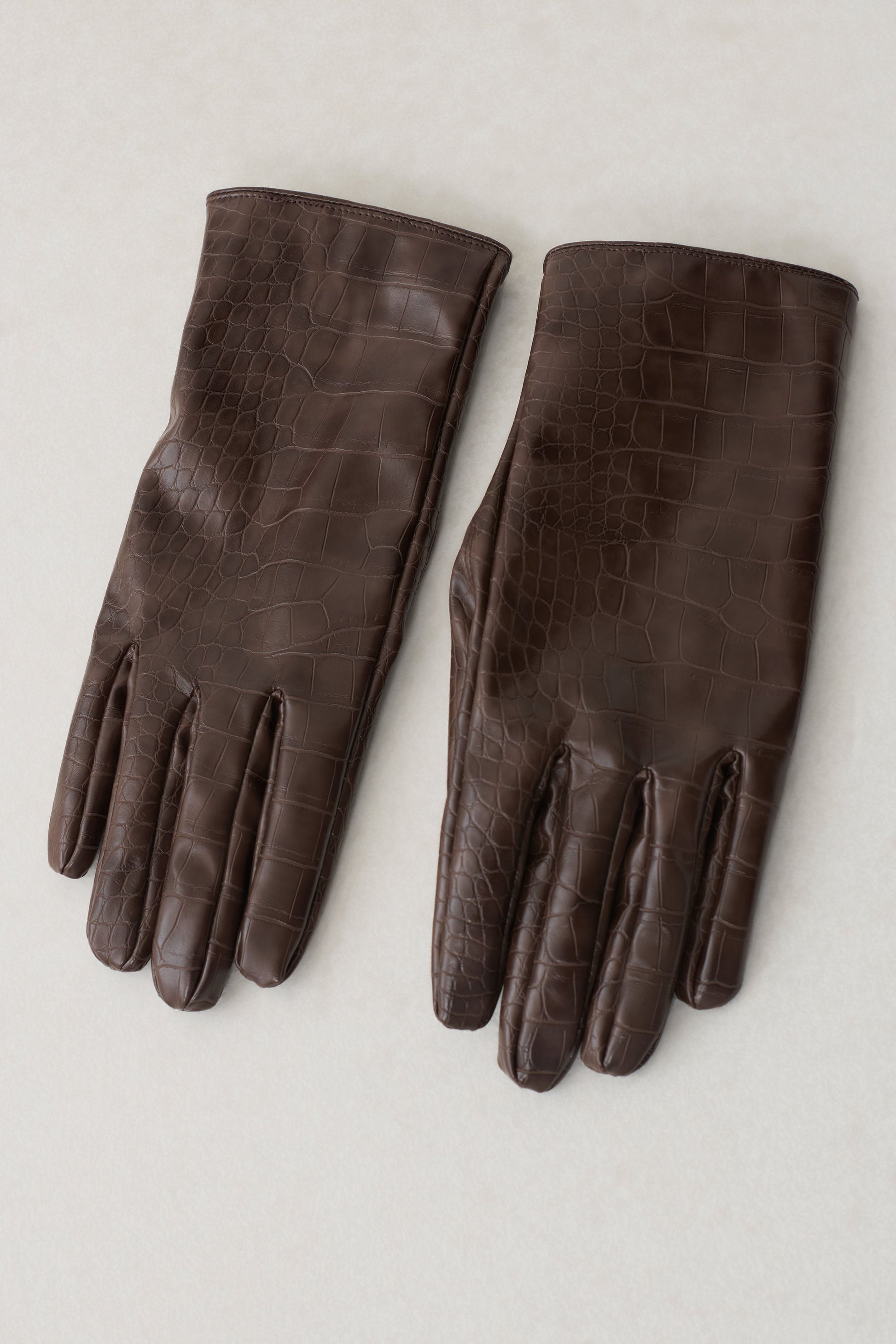 Atlas Faux Leather Crocodile Gloves - Chocolate #3