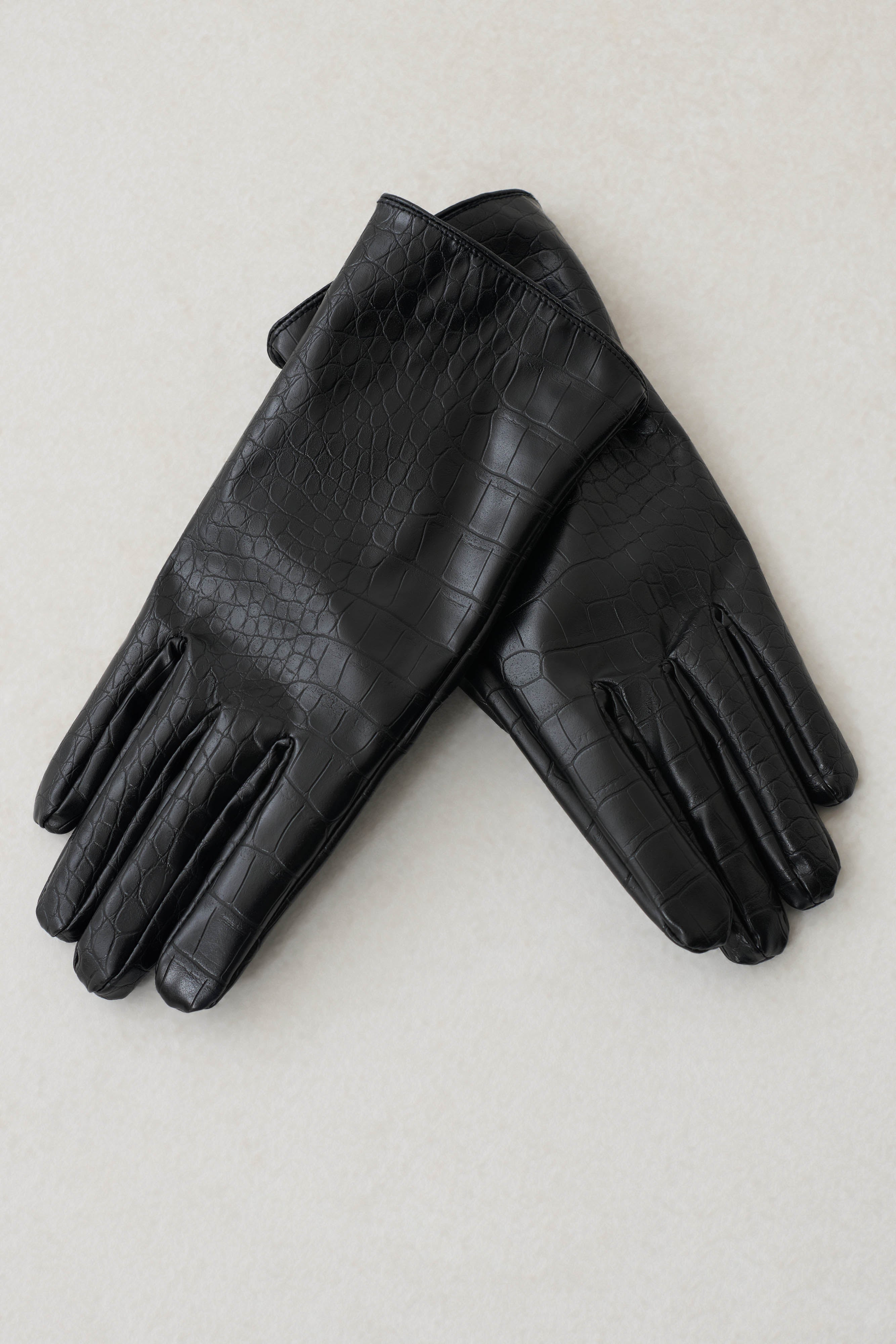 Atlas Faux Leather Crocodile Gloves - Black | MESHKI US
