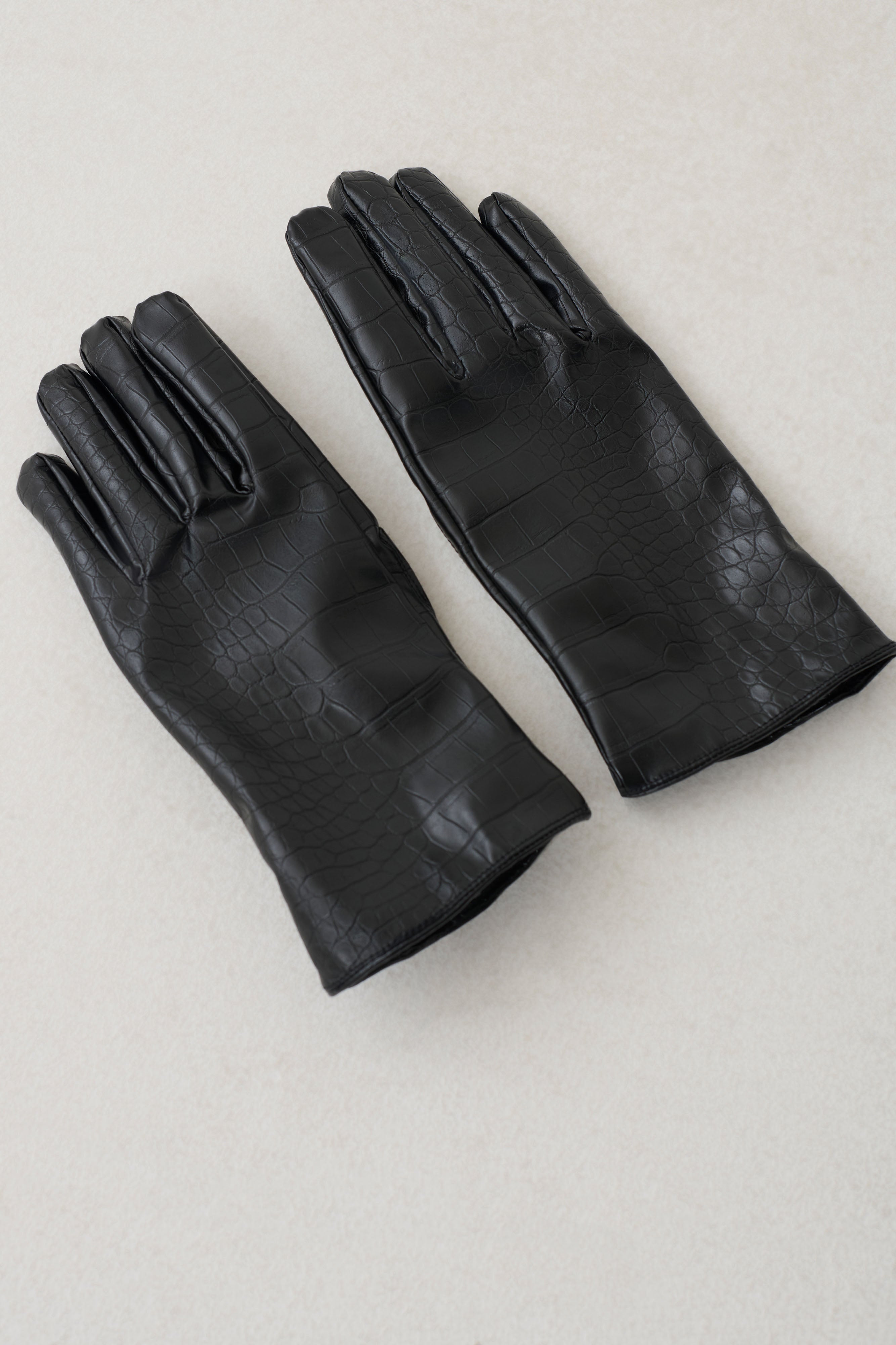 Atlas Faux Leather Crocodile Gloves - Black | MESHKI US