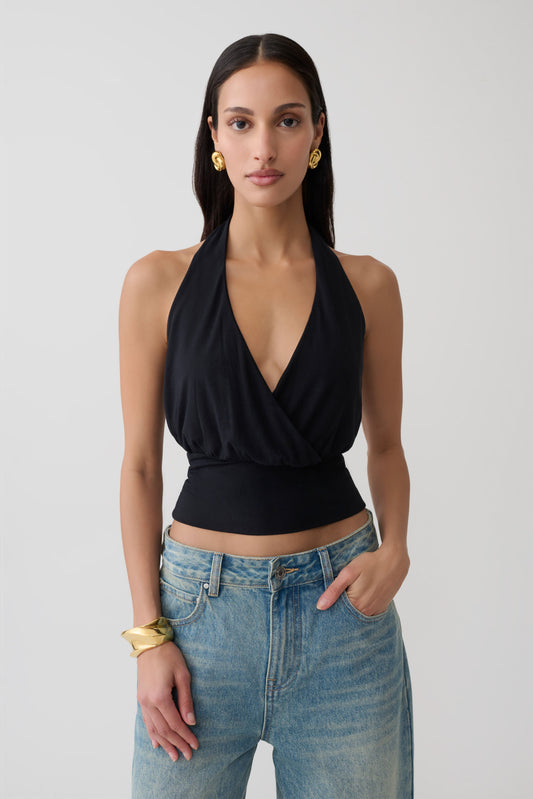 Jina Draped Halter Top - Black