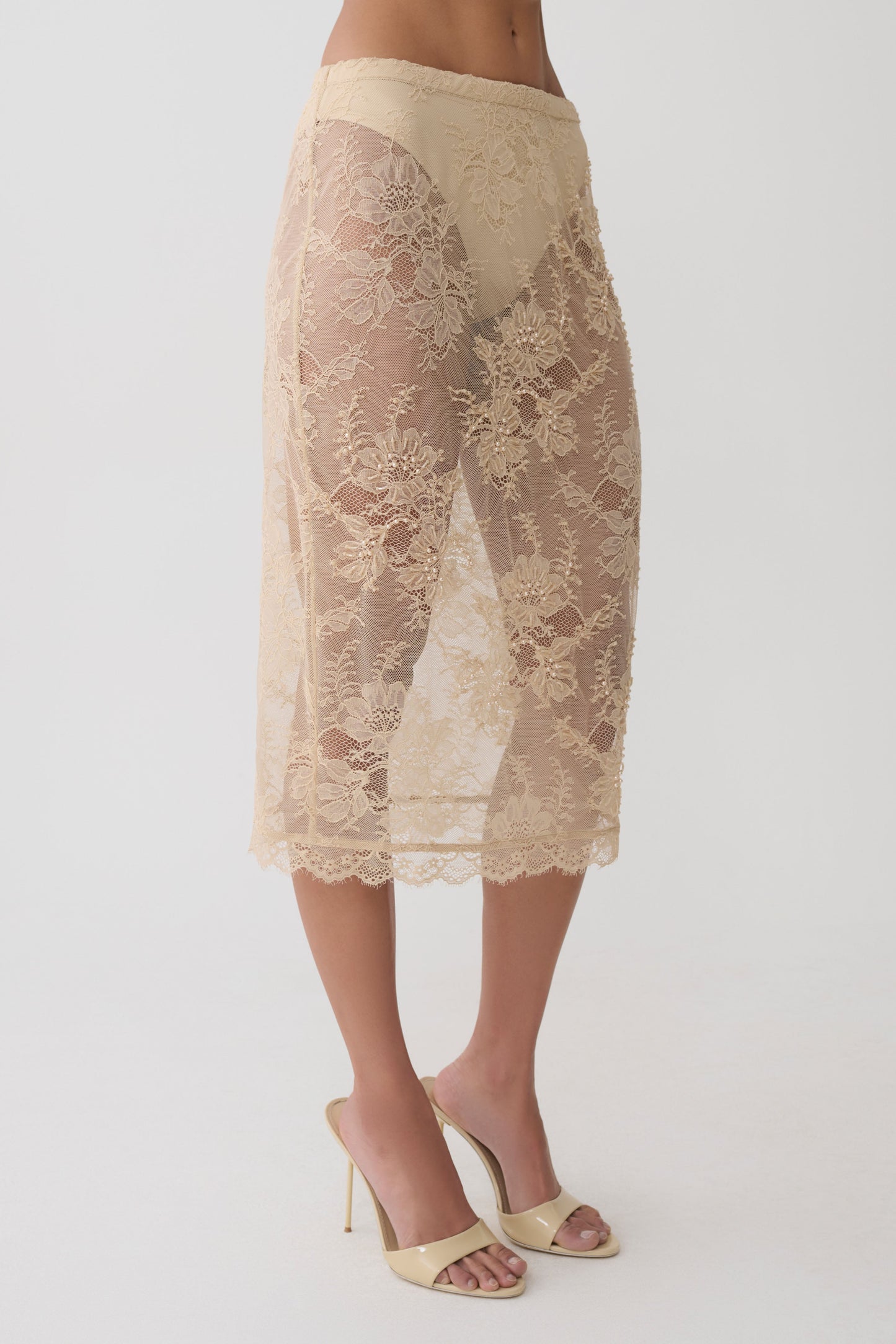 Marcelle Lace Midi Skirt - Blush Rose Gold