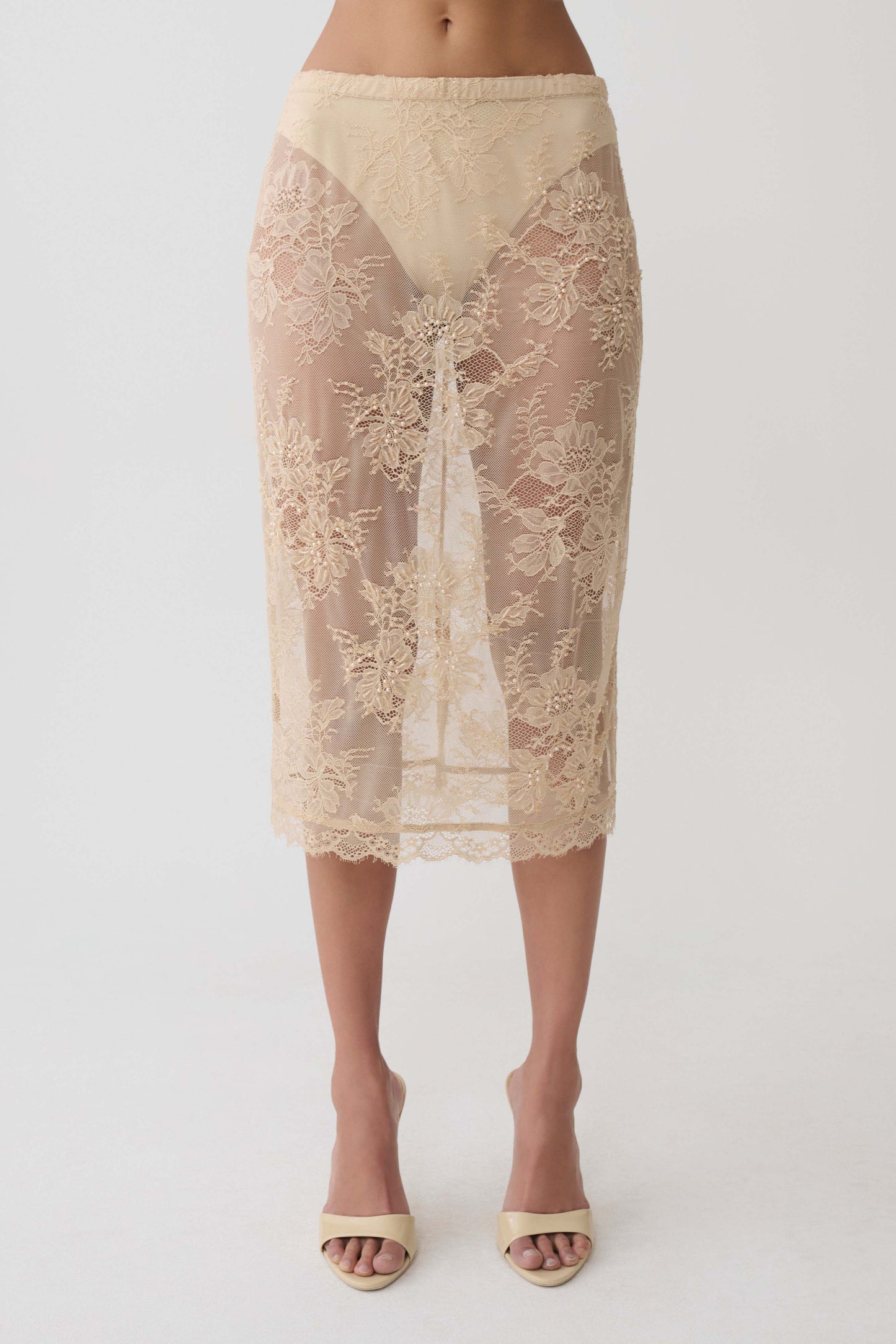 Marcelle Lace Midi Skirt - Blush Rose Gold