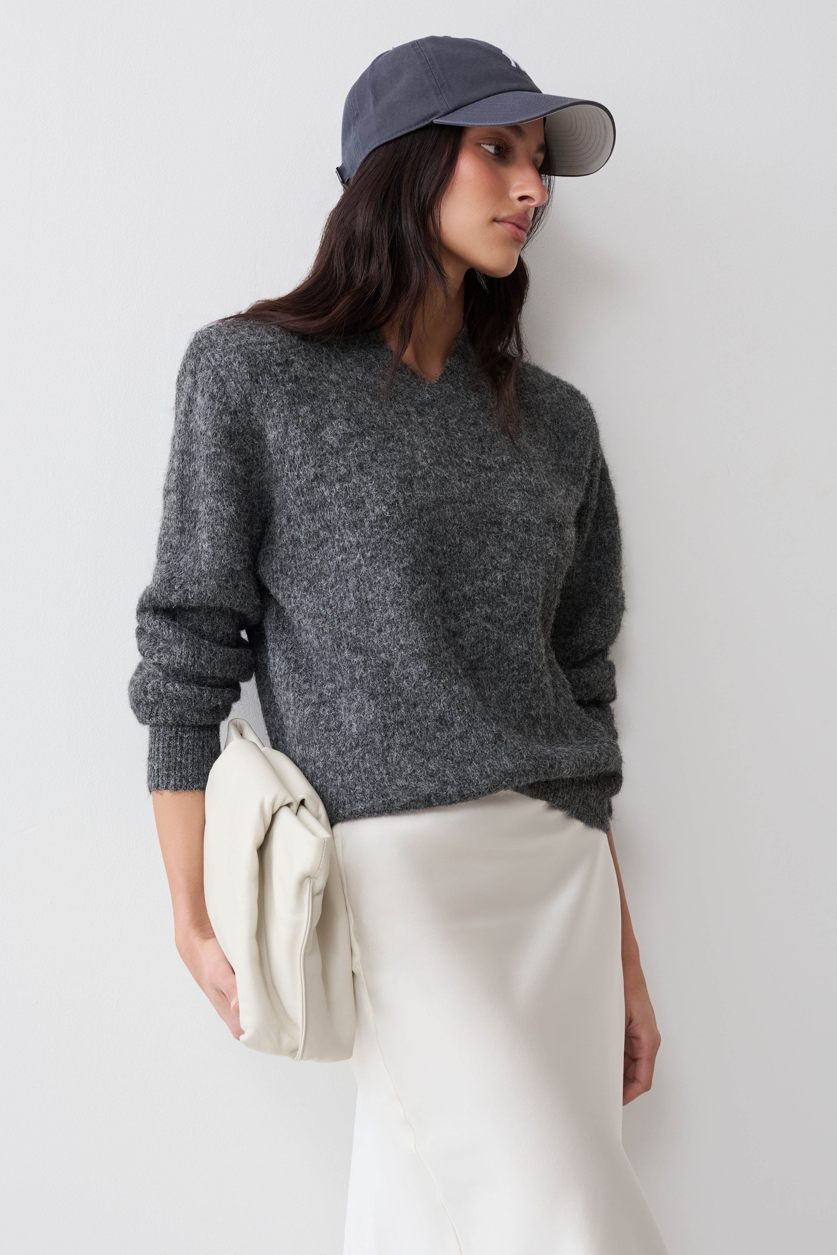Mariam Shoulder Pad Knit Jumper - Charcoal | MESHKI US