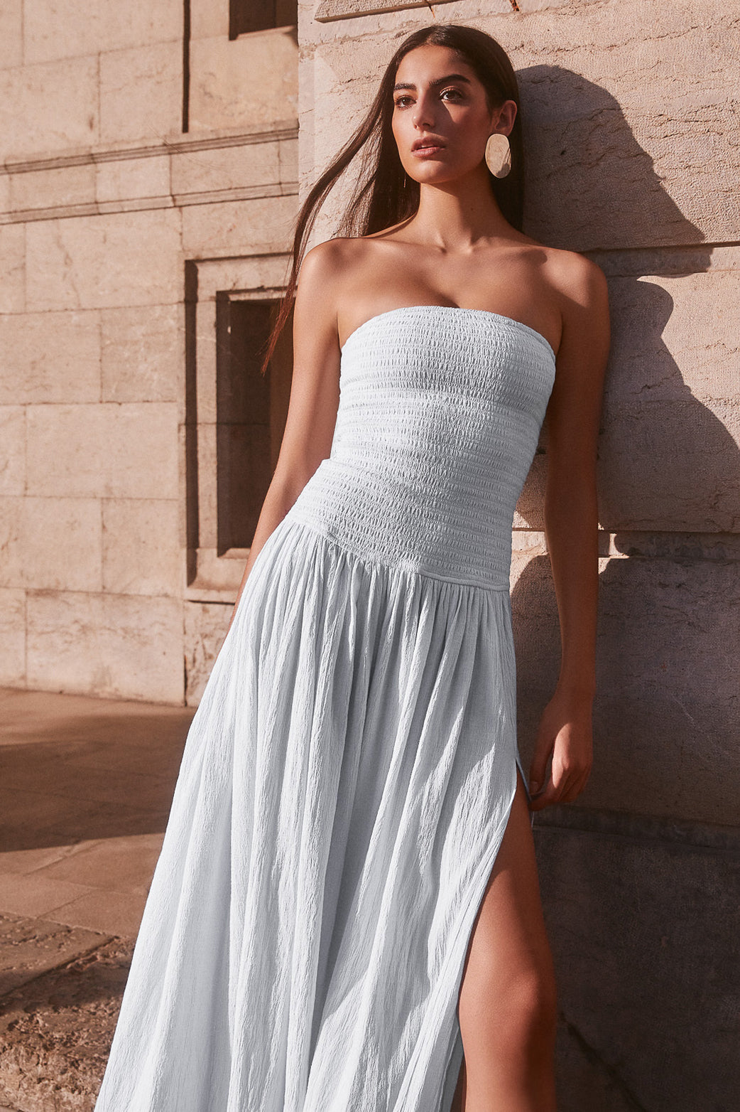 maxi dress with shirring LINH PHUNG Vespera Rose Pink Smocked Chiffon Maxi Dress with Sheer Puff Sleeves Pink / L